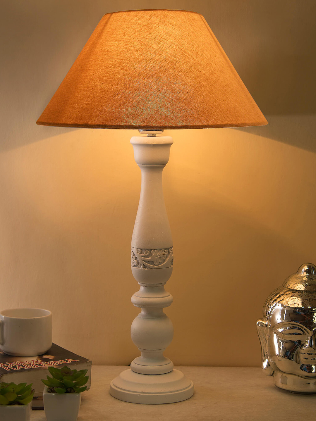 Homesake White & Cream-Coloured Bedside Standard Table Lamp with Shade