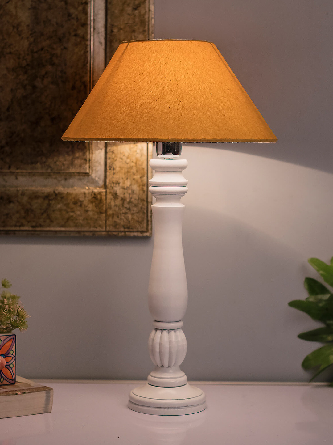 Homesake White & Beige Solid Classic Victorian Handcrafted Table Lamp with Shade