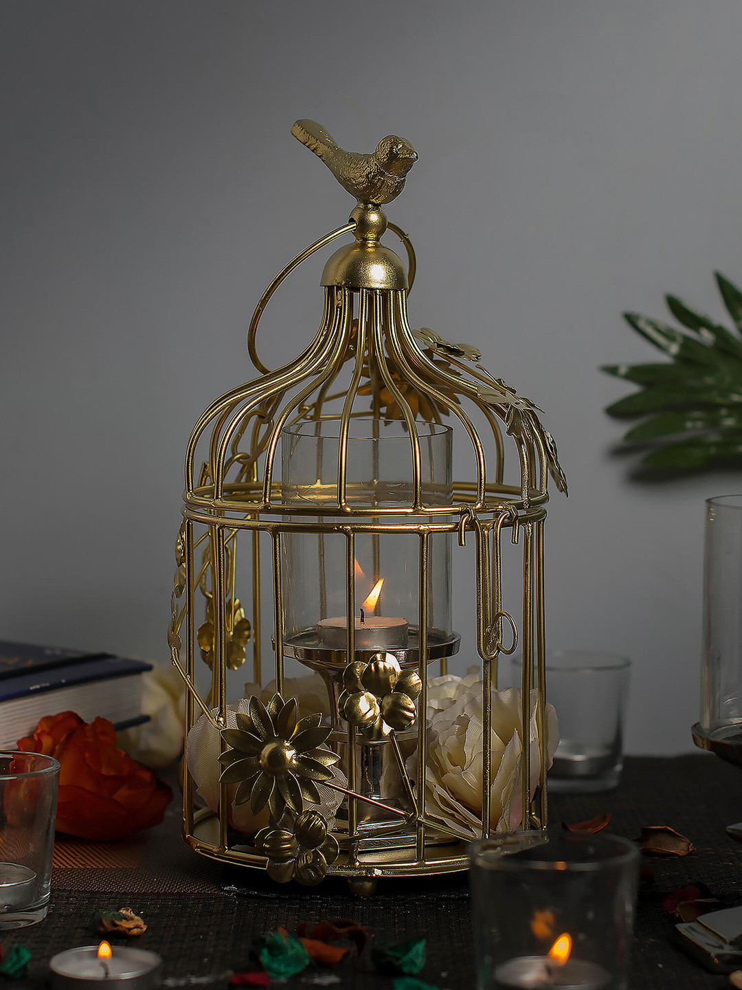 Homesake Bird Cage with floral vine Metal Antique Hanging Hall Decorative Bird Cage-13.8In