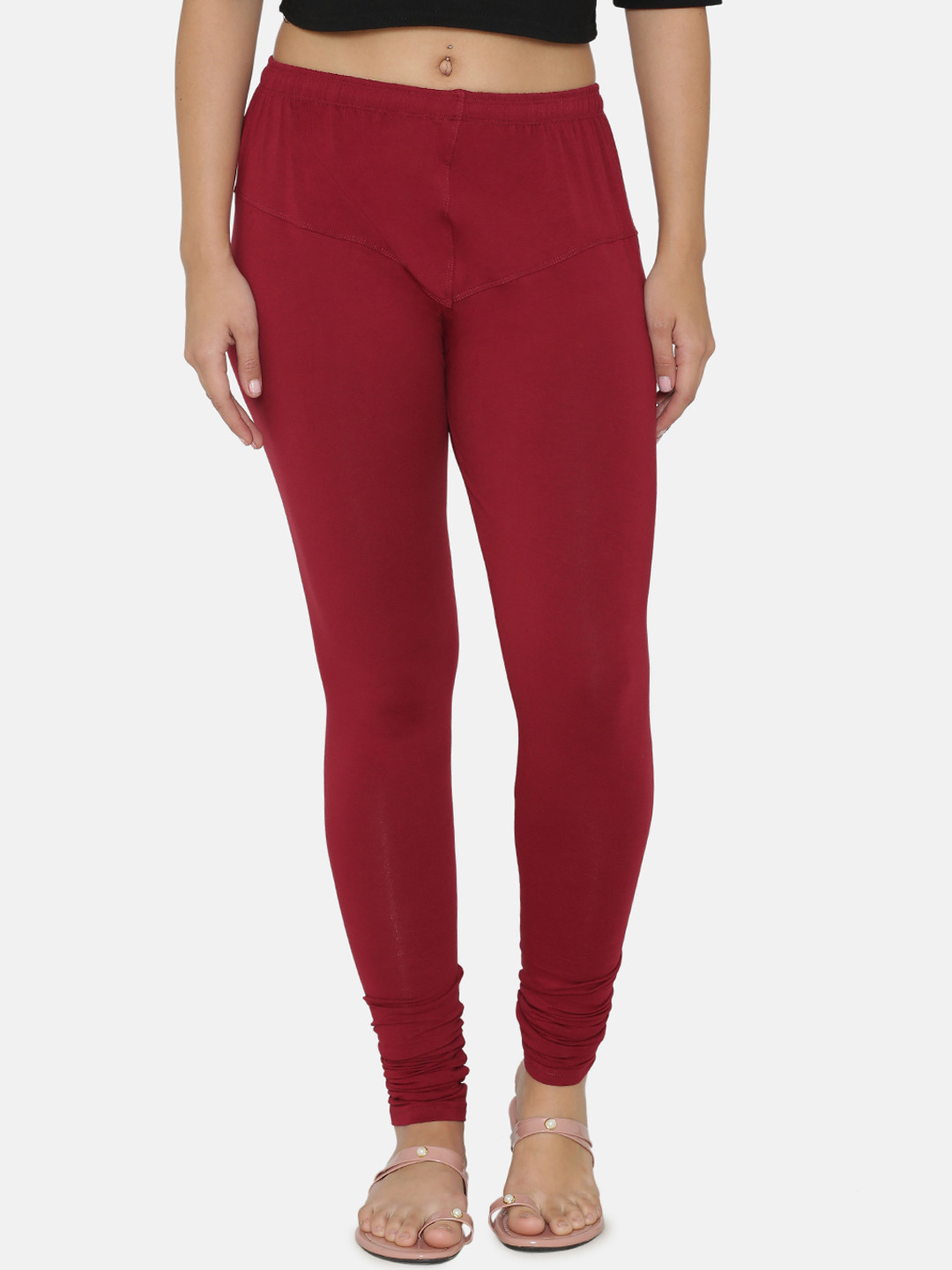 N-Gal Women Maroon Solid Churidar-Length Leggings