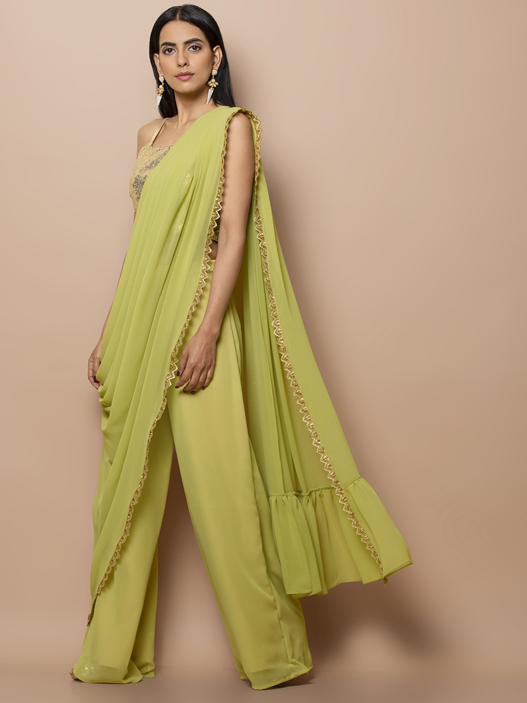 Buy Women Blush Foil Palazzo Pants With Attached Dupatta  AW23 Collection   Indya