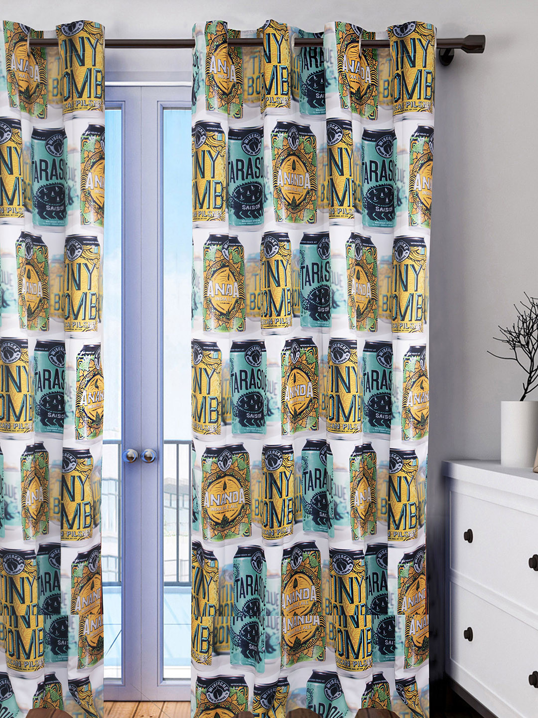 HOUZZCODE Cream-Coloured & Yellow Single Curtain Curtains