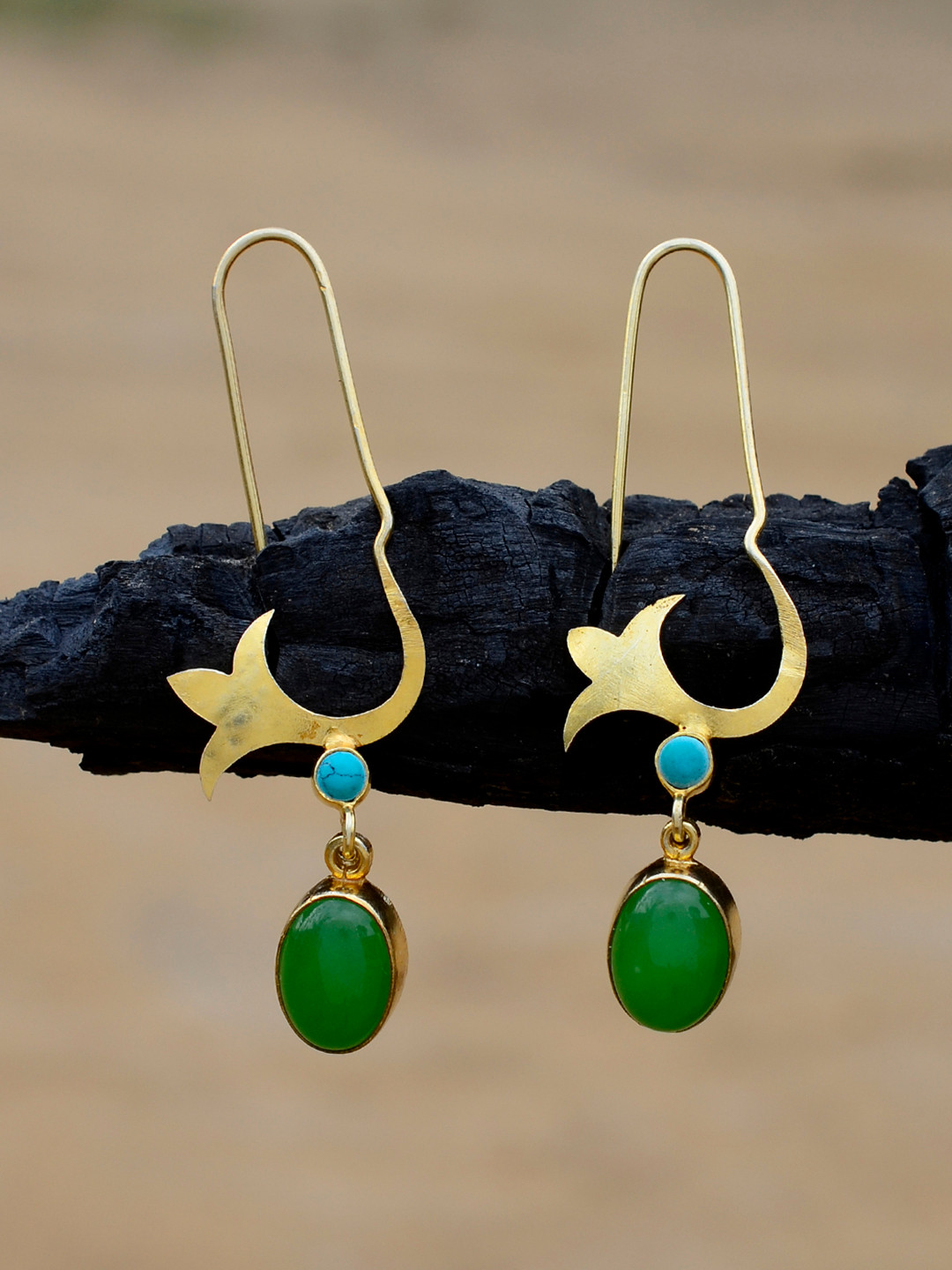 Silvermerc Designs Gold-Plated & Green Handrafted Circular Drop Earrings