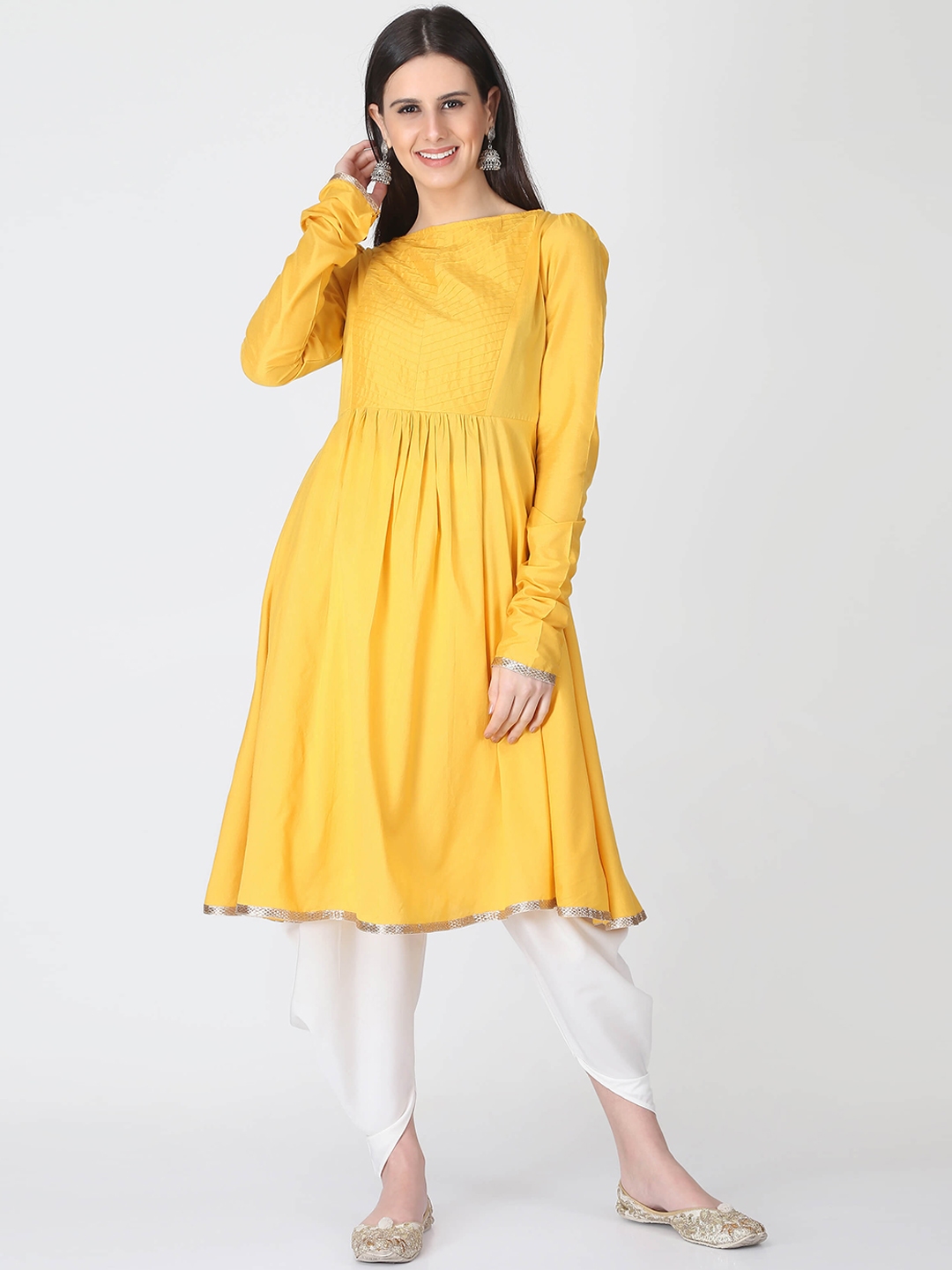 Buy Abhishti Women Yellow Solid Kurta With Dhoti Pants - Kurta ...