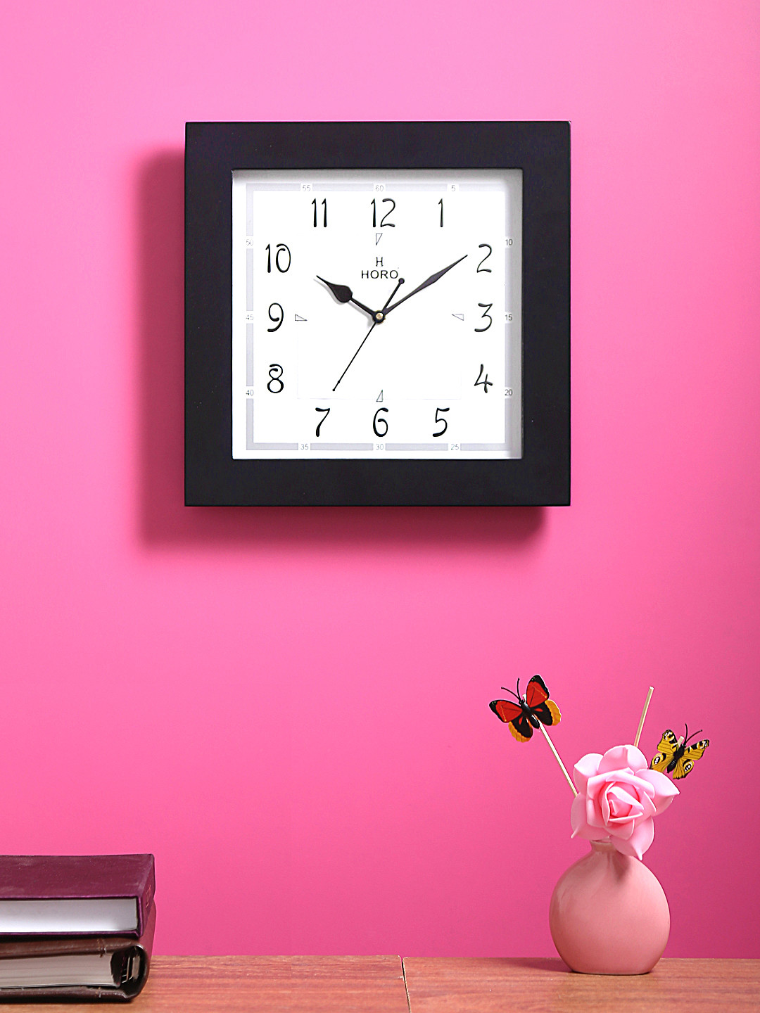 Horo White & Black Handcrafted Square Solid Analogue Wall Clock