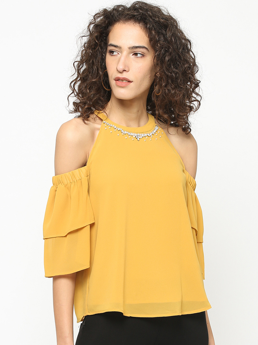 Gipsy Women Gold-Toned Solid A-Line Top