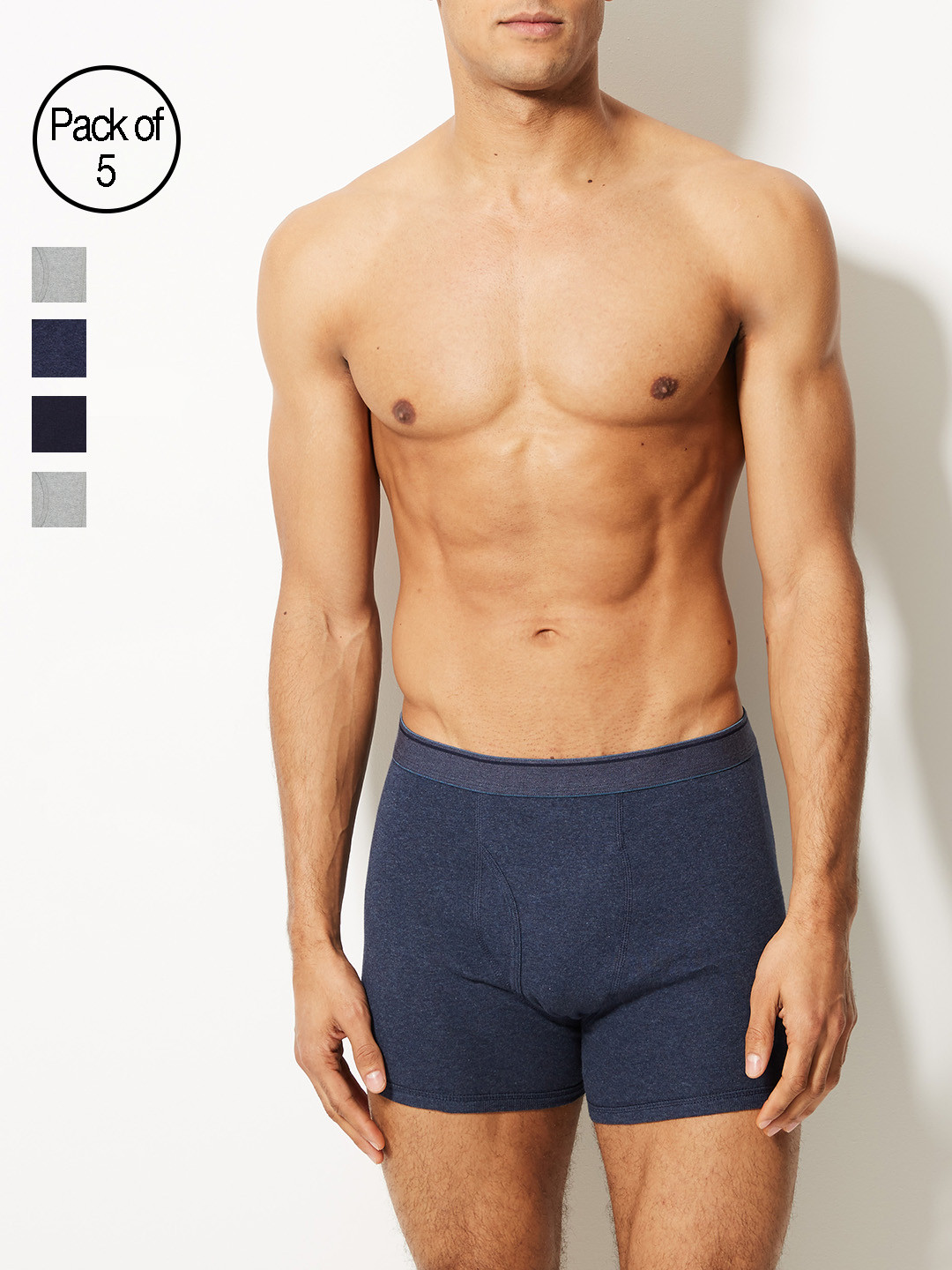 Marks & Spencer Men Pack of 5 Assorted Solid Boxer Briefs T144843FDENIM