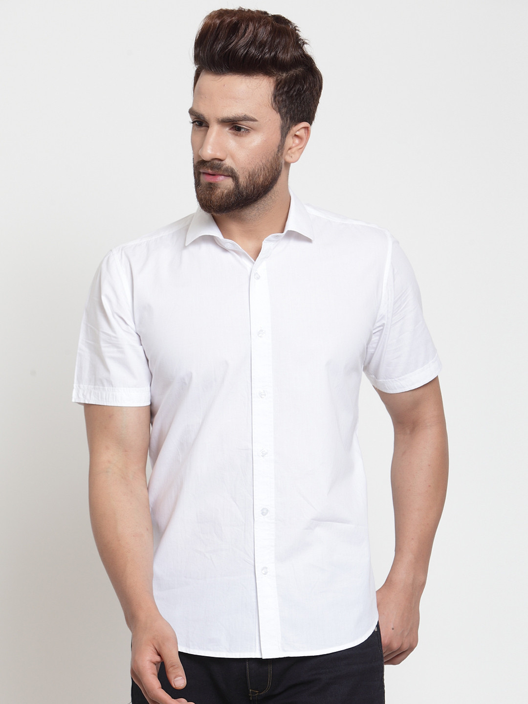 Purple State Men White Slim Fit Solid Casual Shirt