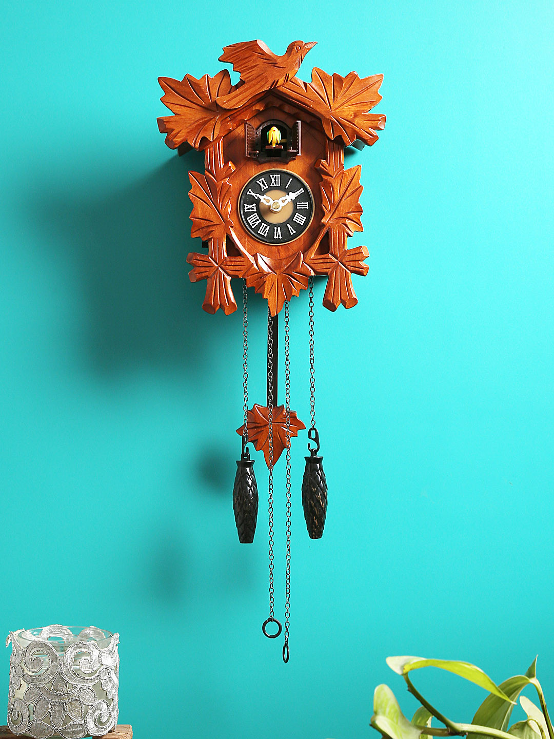 Horo Black & Brown Handcrafted Bird Shaped Solid Analogue Wall Clock