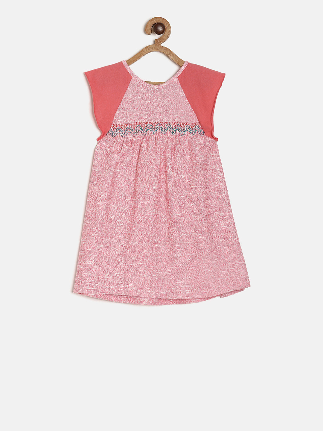 MINI KLUB Girls Pink Self Design Fit and Flare Dress