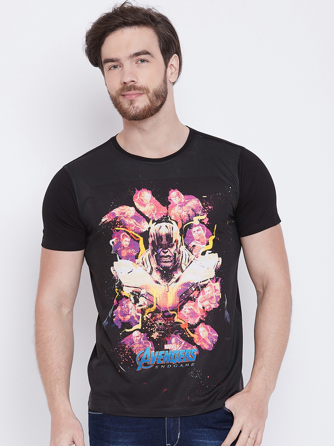 Marvel by Wear Your Mind Men Black Printed Round Neck Thanos T-shirt