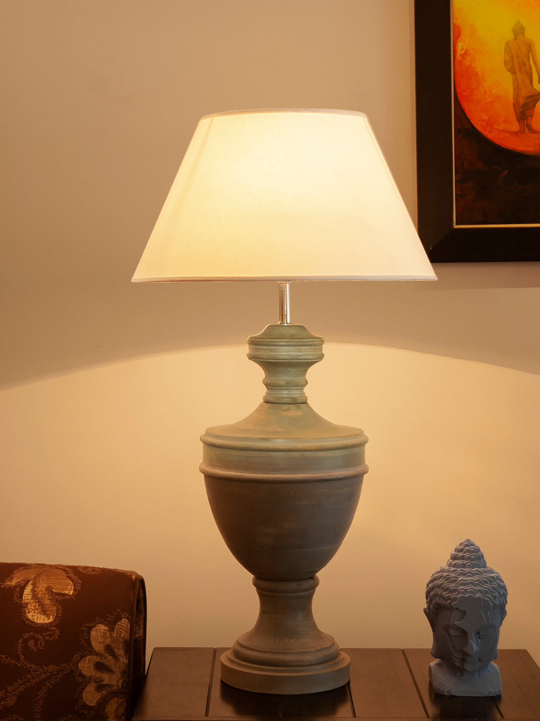 THE LIGHT STORE Off-White Self Design Bedside Standard Table Lamp with Shade