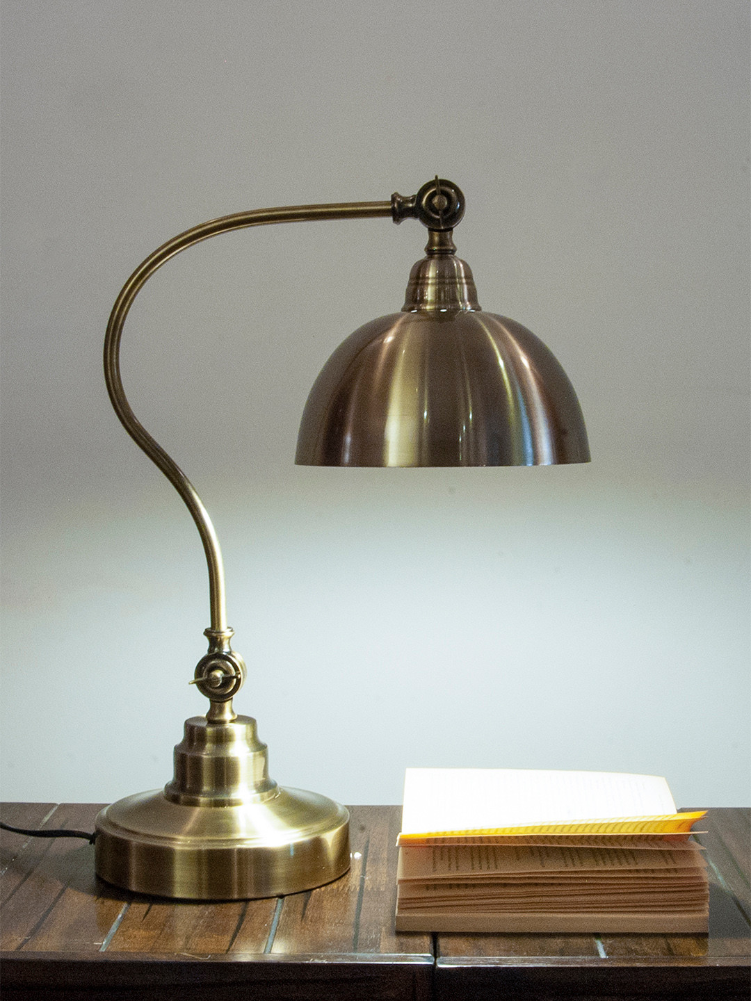 THE LIGHT STORE Gold-Toned Self Design Bedside Study Lamp