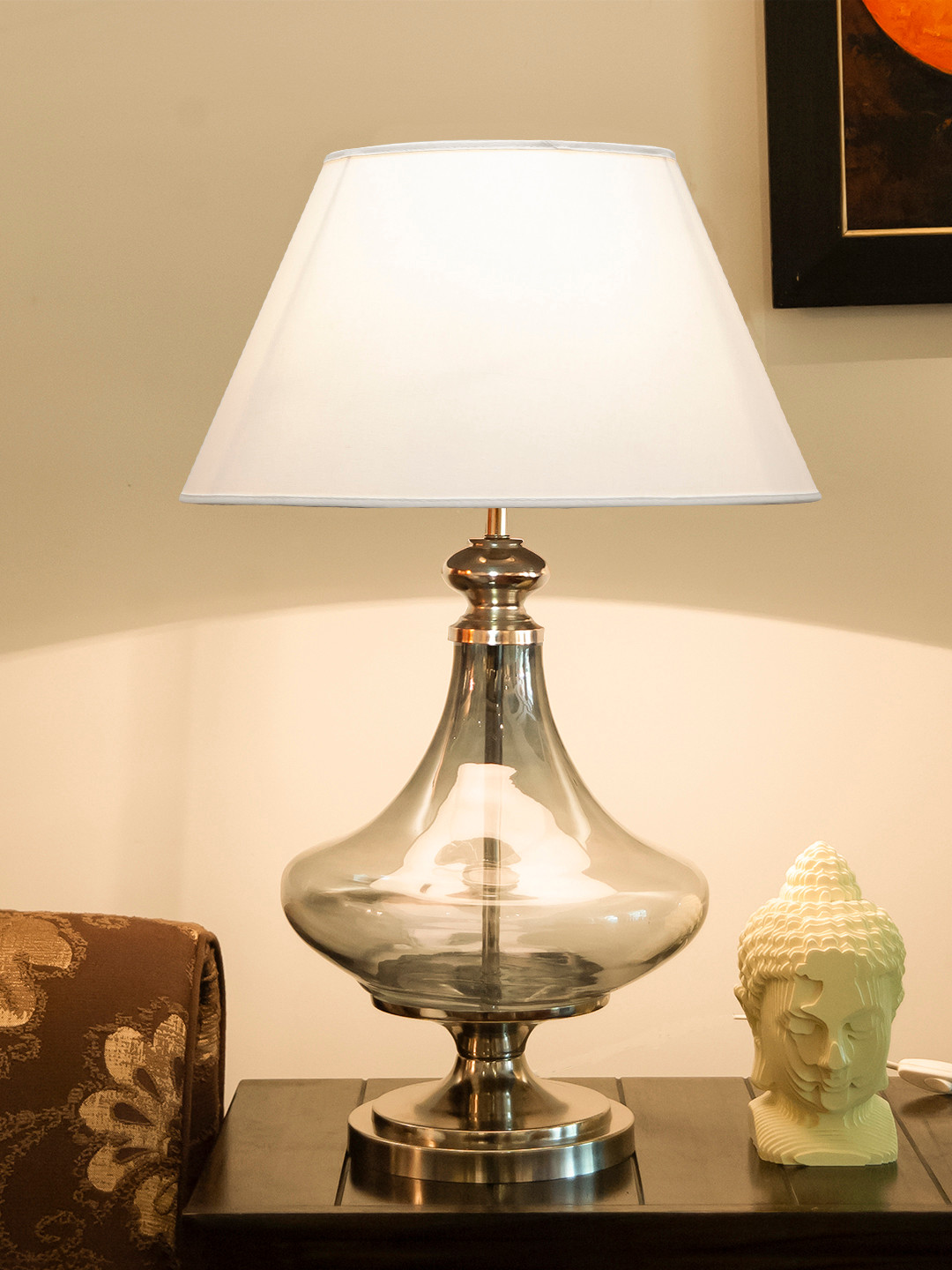 THE LIGHT STORE Blue & White Solid Bedside Standard Table Lamp