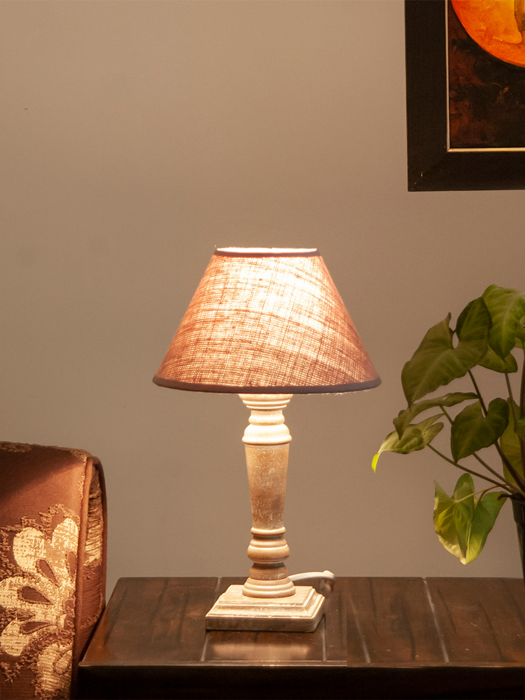 THE LIGHT STORE Grey Solid Contemporary Bedside Table Lamp with Shade