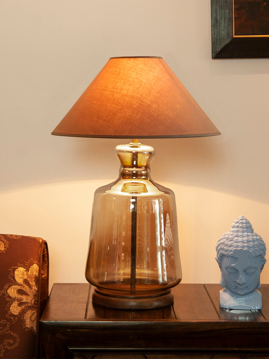 THE LIGHT STORE Grey Solid Bedside Table Lamp with Shade