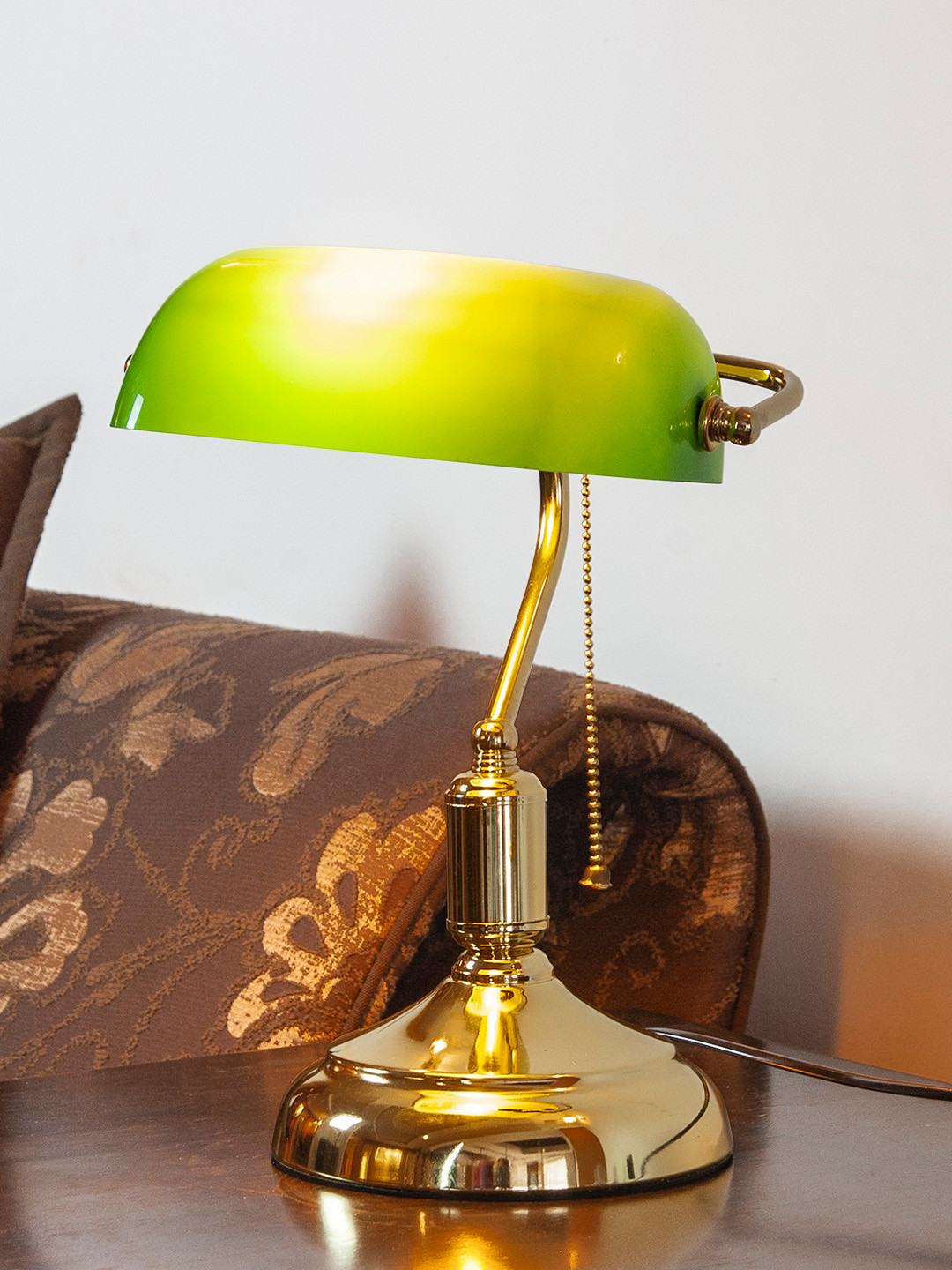 THE LIGHT STORE Gold-Toned & Green Solid Bedside Table Lamp with Shade
