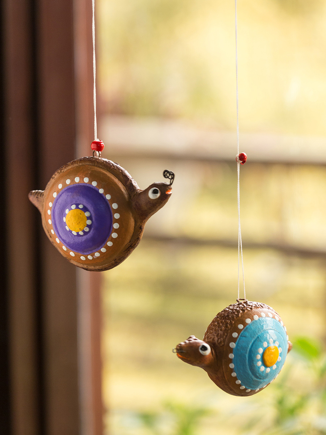 ExclusiveLane Set of 2 Brown Spiral Snails Hand-Painted Terracotta Wall Decor Hangings