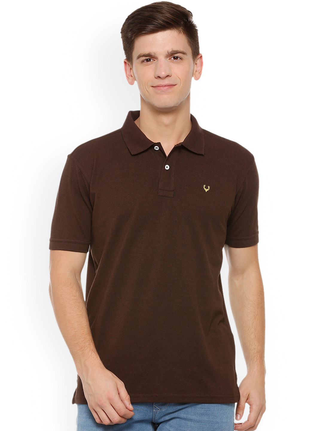 Allen Solly Men Brown Solid Polo Collar T-shirt