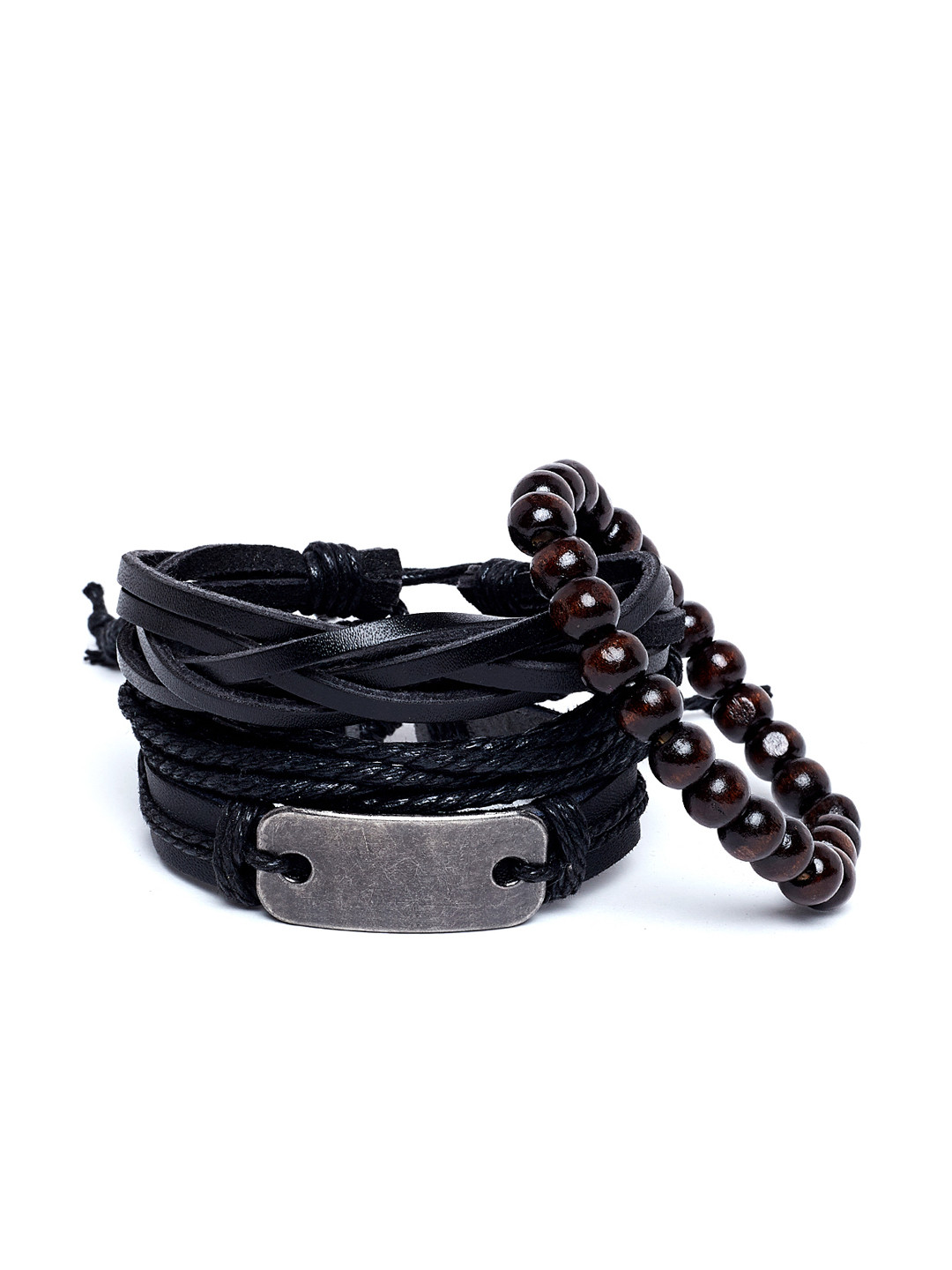 Alvaro Castagnino Black Leather Wraparound Handcrafted Bracelet