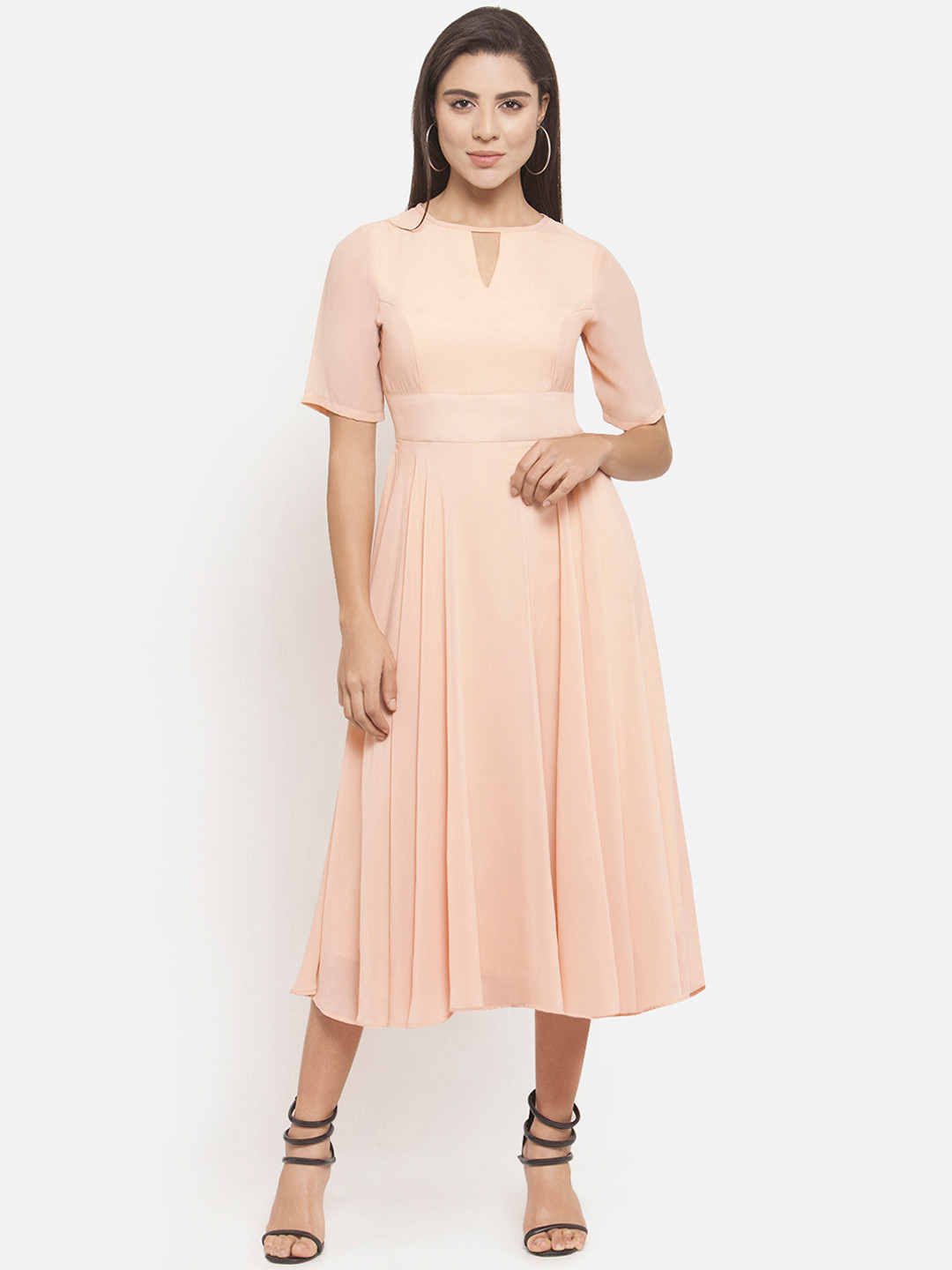 Martini Women Pink Solid Fit and Flare Dress