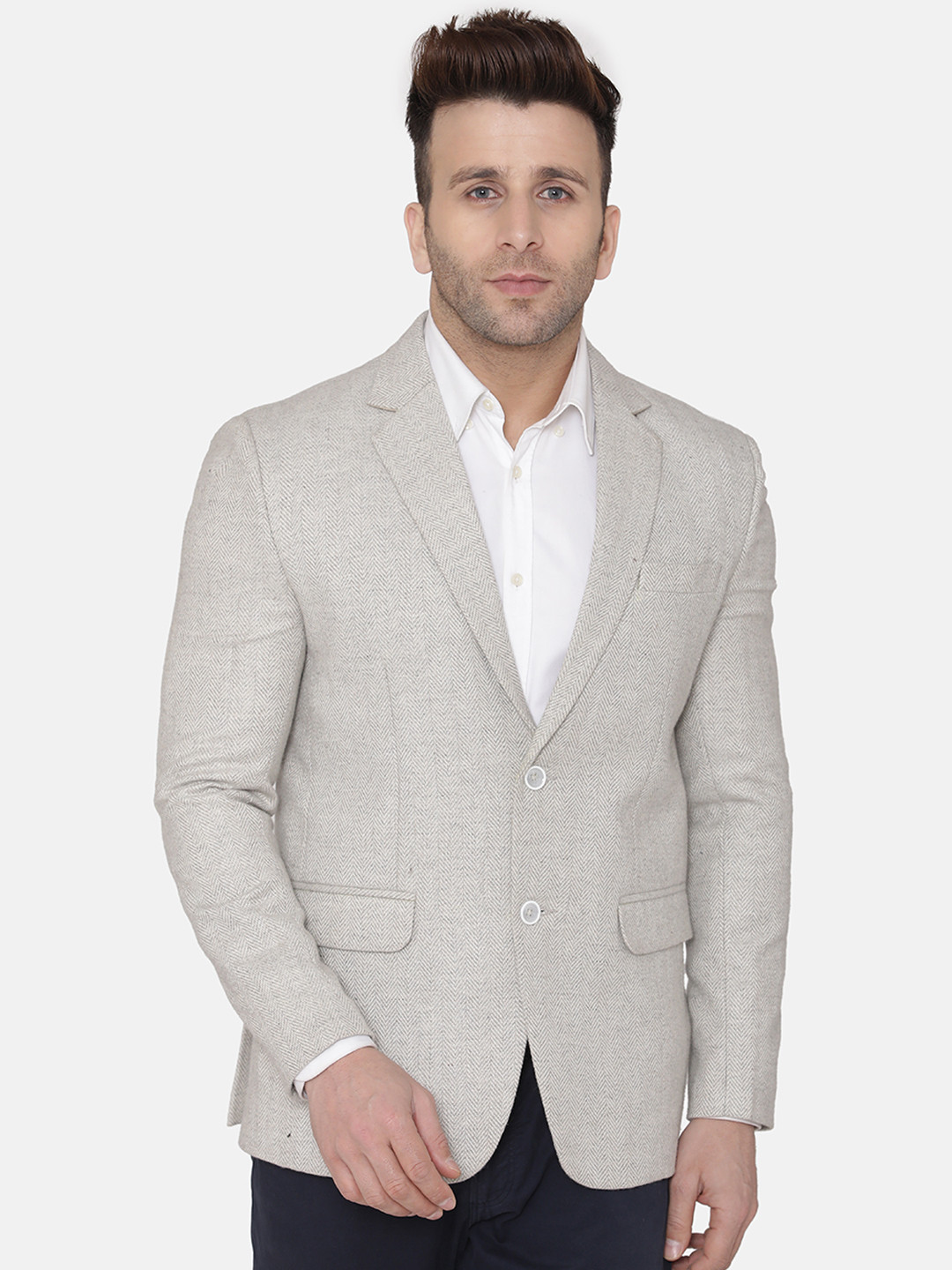 Wintage Men Silver-Toned Self Design Regular-Fit Single-Breasted Blazer
