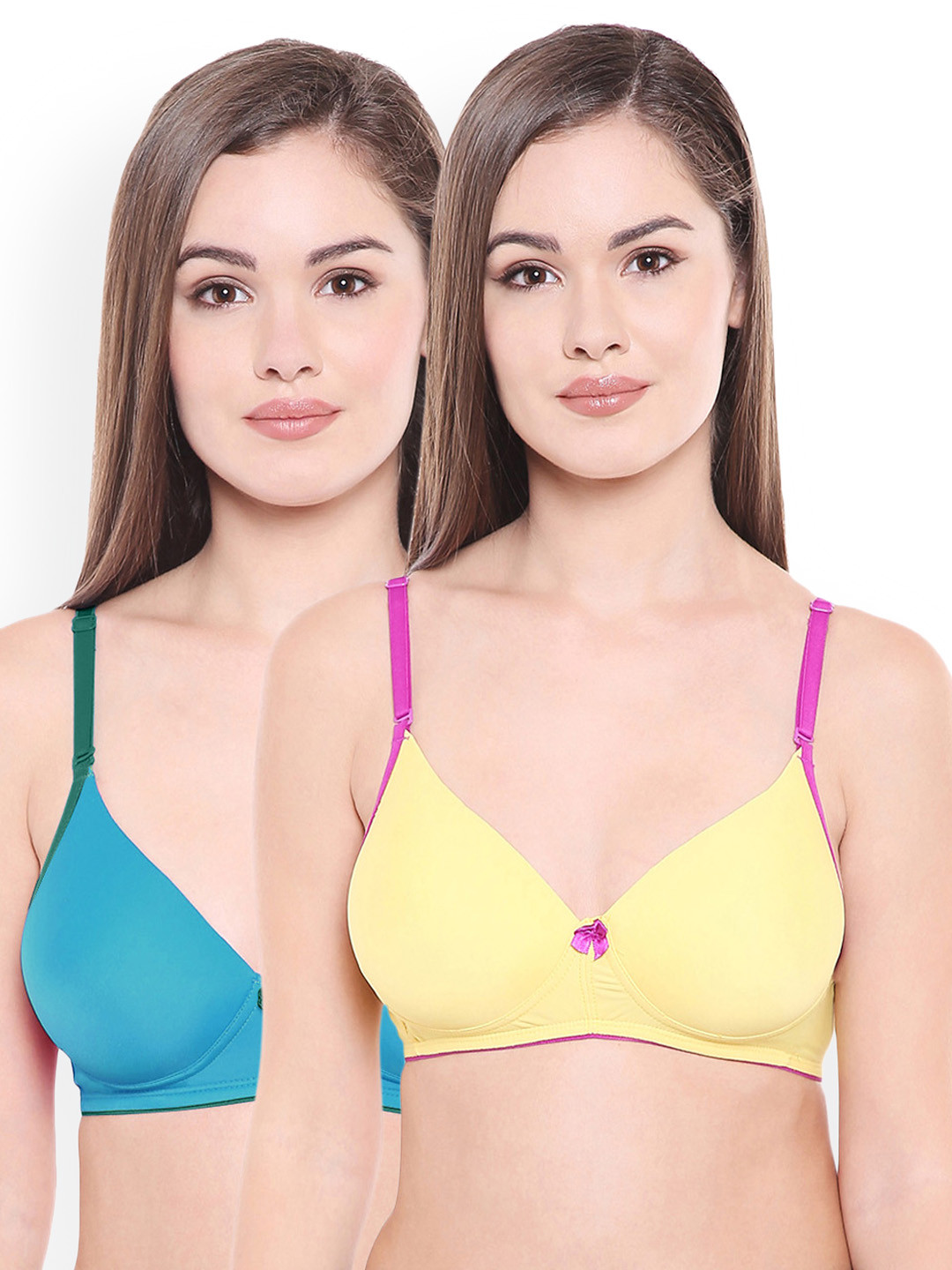 Bodycare Pack Of 2 Assorted Solid Non-Wired Heavily Padded Push-Up Bra E6568PCK.BLUYEL