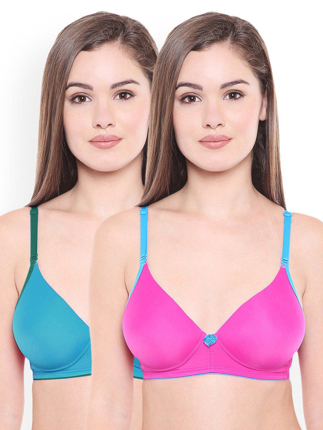 Bodycare Assorted Solid Pack Of 2 Non-Wired Heavily Padded Push-Up Bra E6568PCK.BLURA
