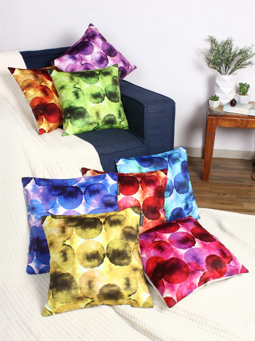 ROMEE Multicoloured Set of 8 Abstract Square Cushion Covers
