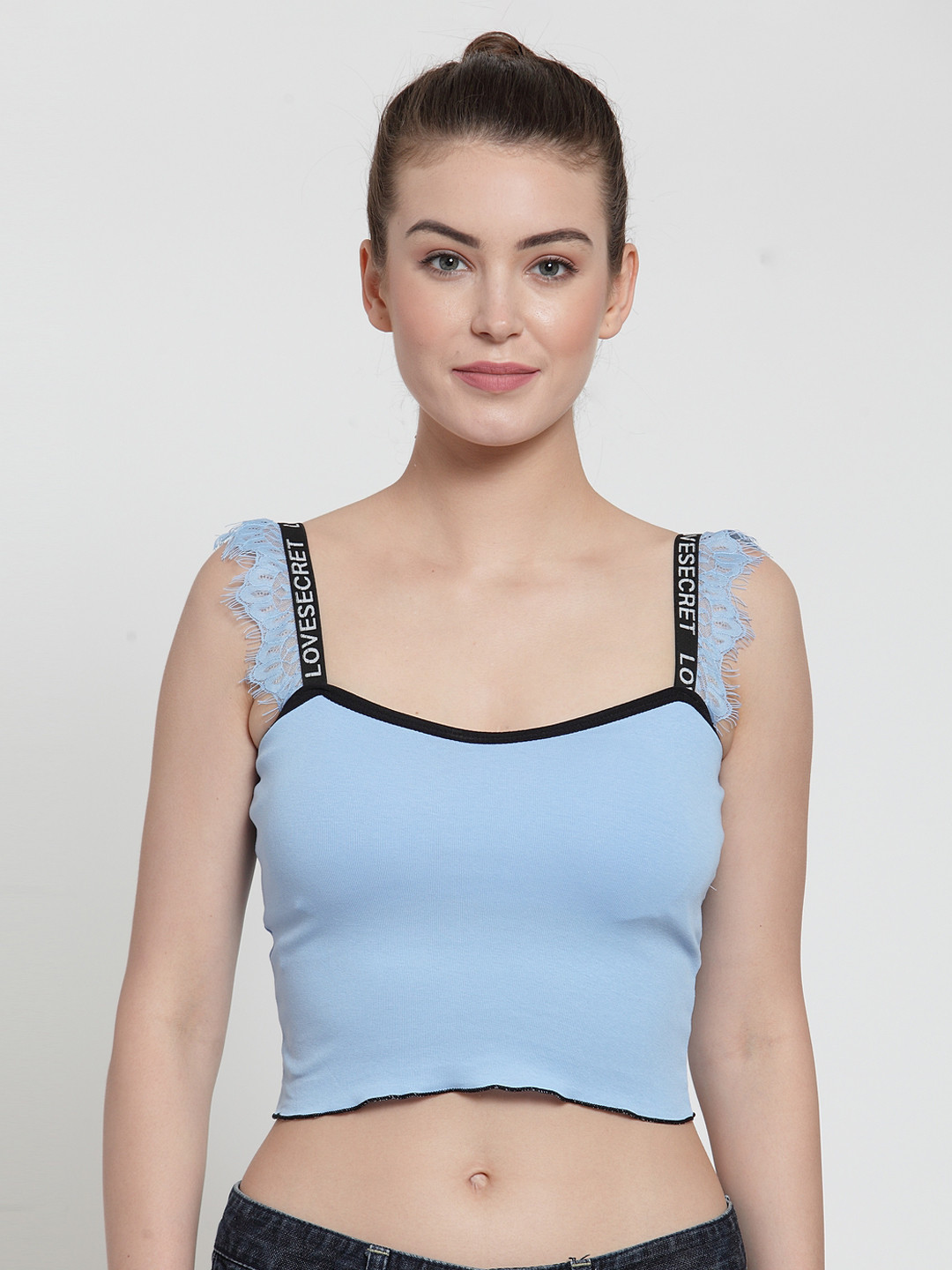 PrettyCat Blue Solid Non-Wired Lightly Padded Bralette Bra PC-SB-5152