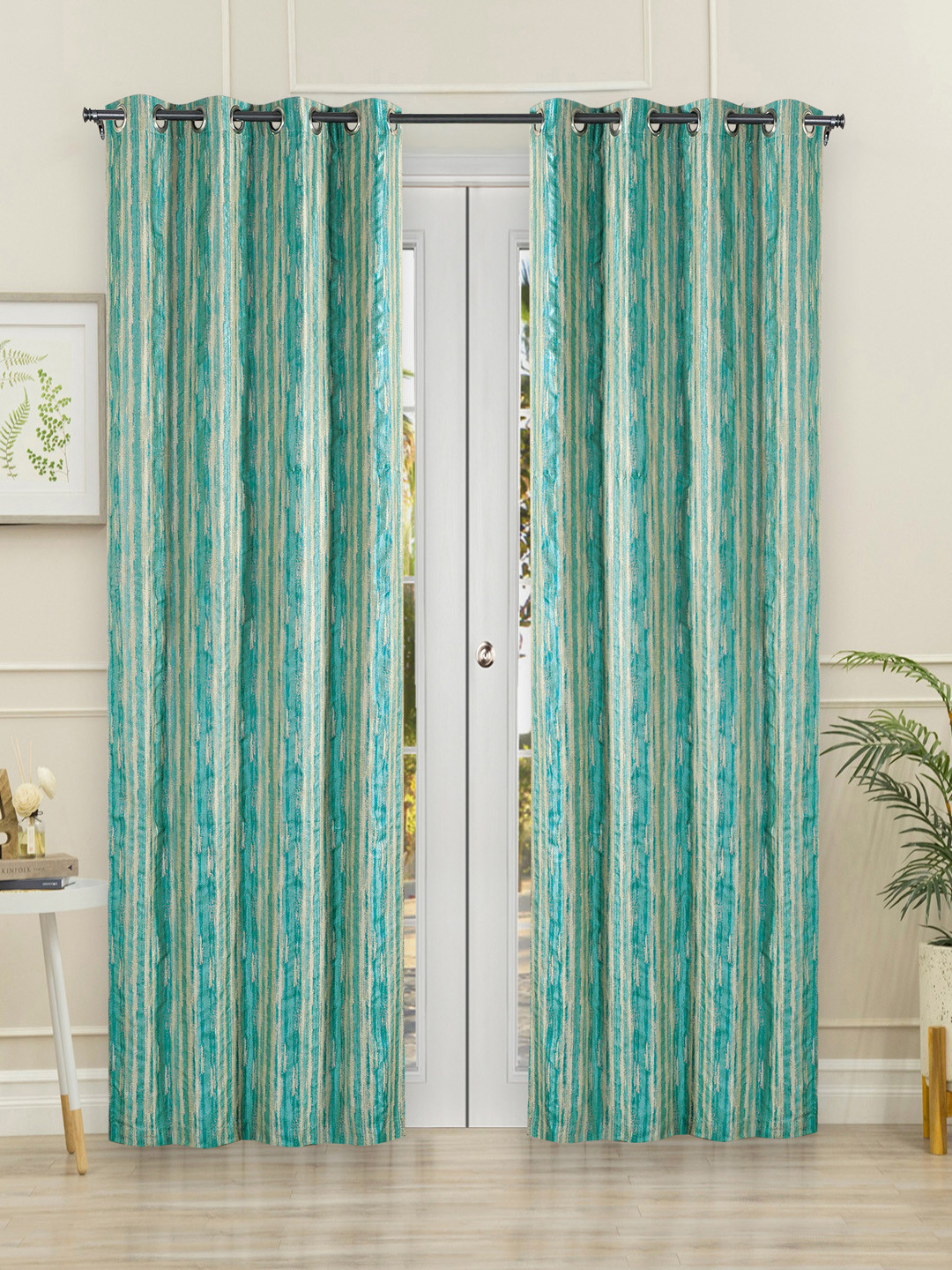 Deco Window Green & White Set of 2 Door Curtains