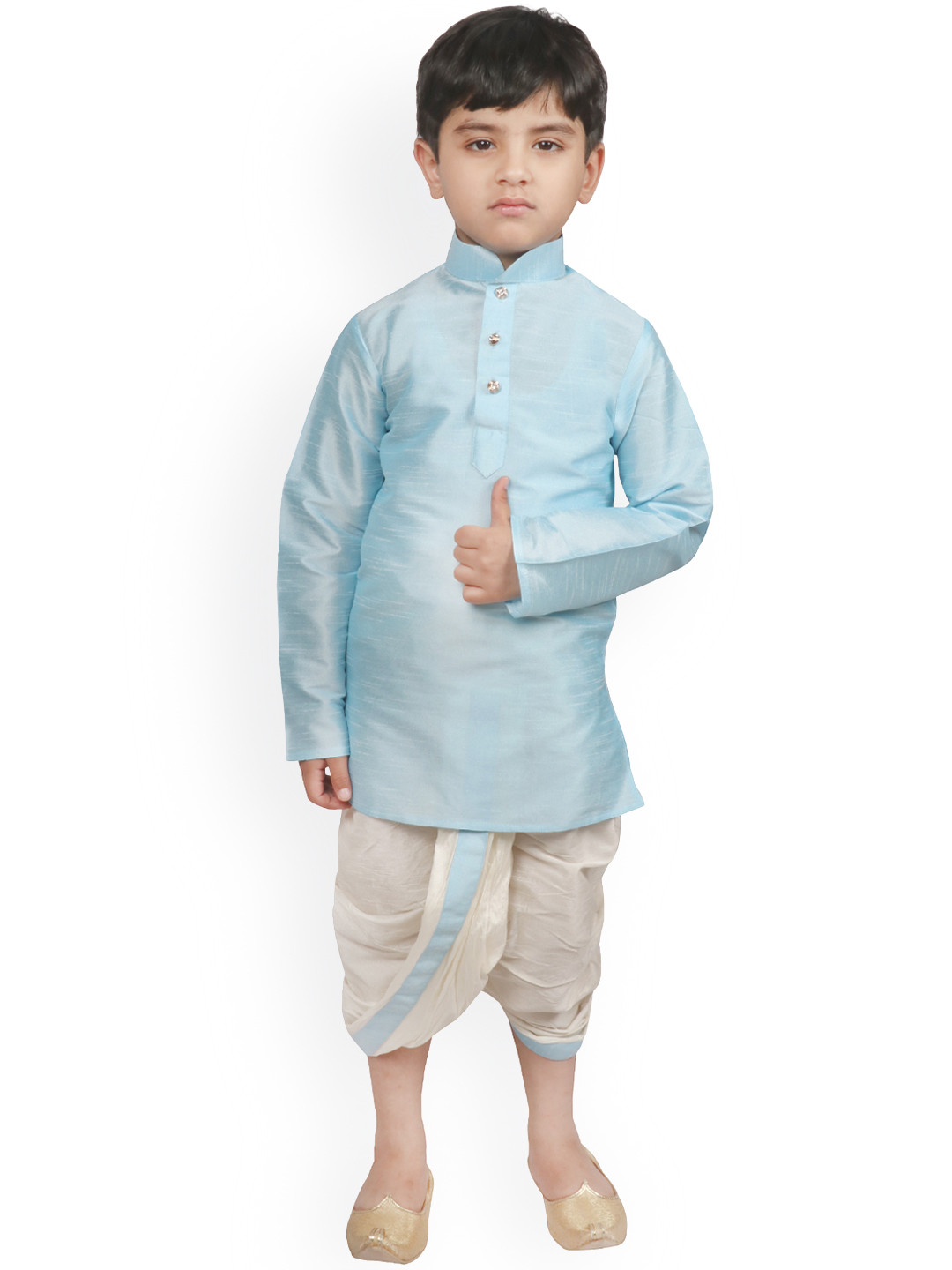SG YUVRAJ Boys Blue Solid Kurta with Raw Silk Dhoti Pants