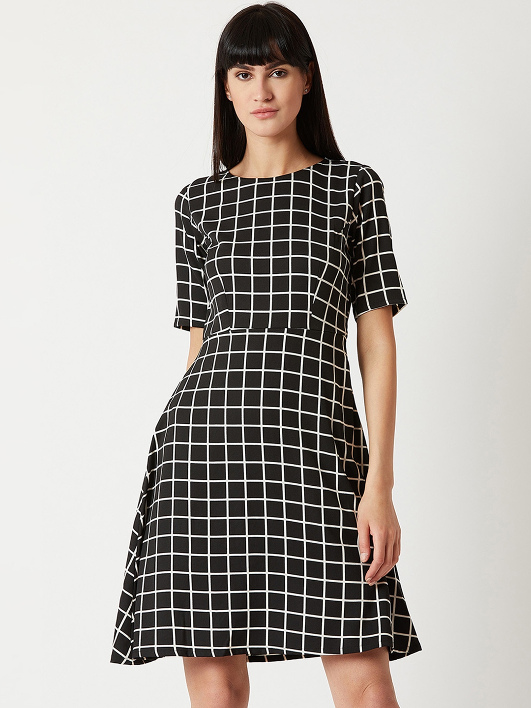 Miss Chase Women Black Checked A Line Dress