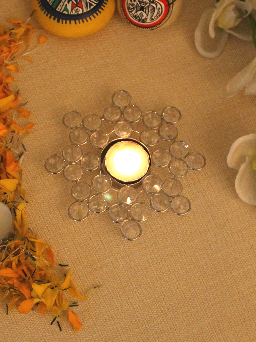 Home Sparkle Silver-Toned Steel Tealight Candle Holder