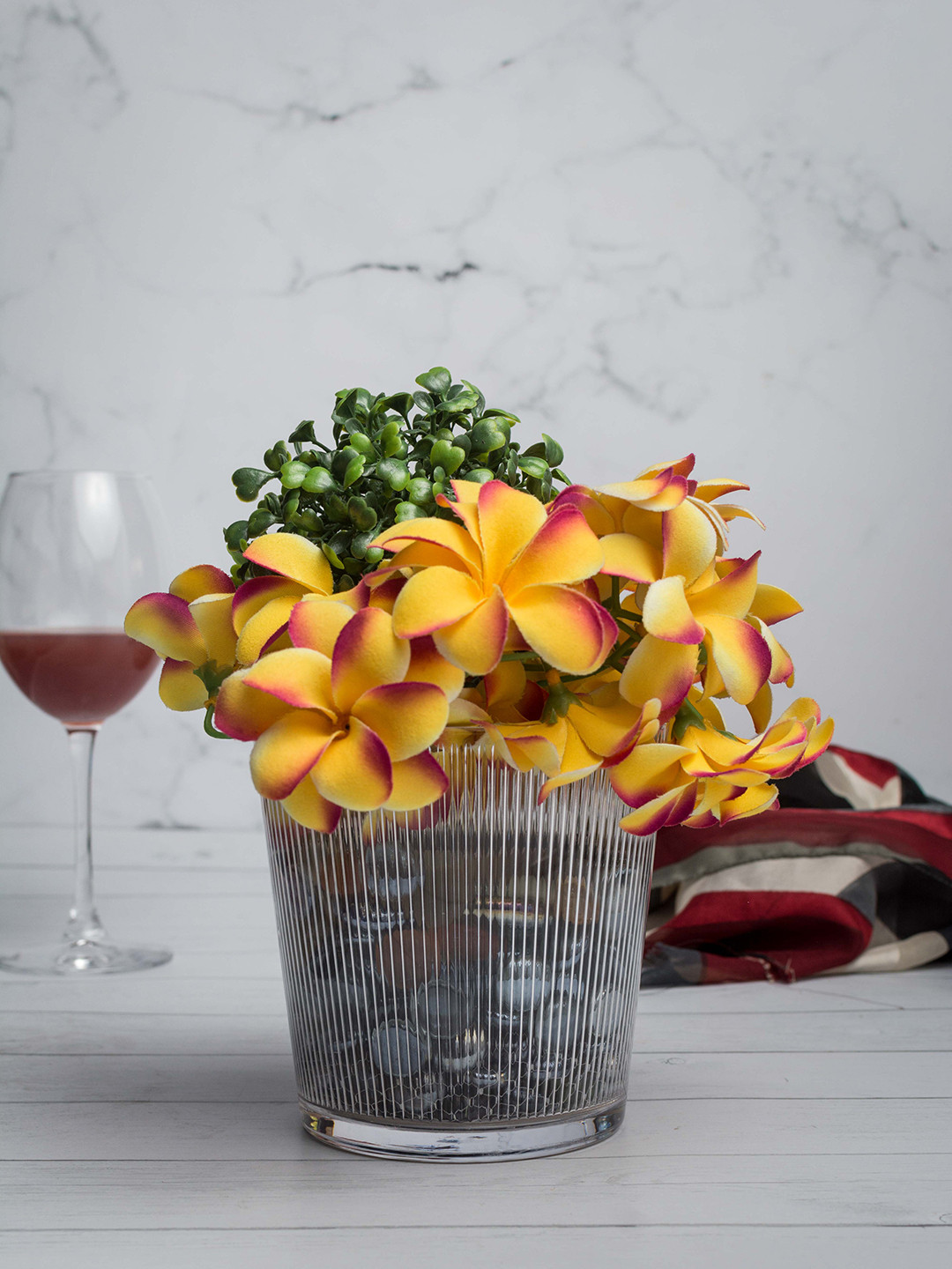 Pasabahce Transparent Glass Stripe Printed Botanica Flower Pot