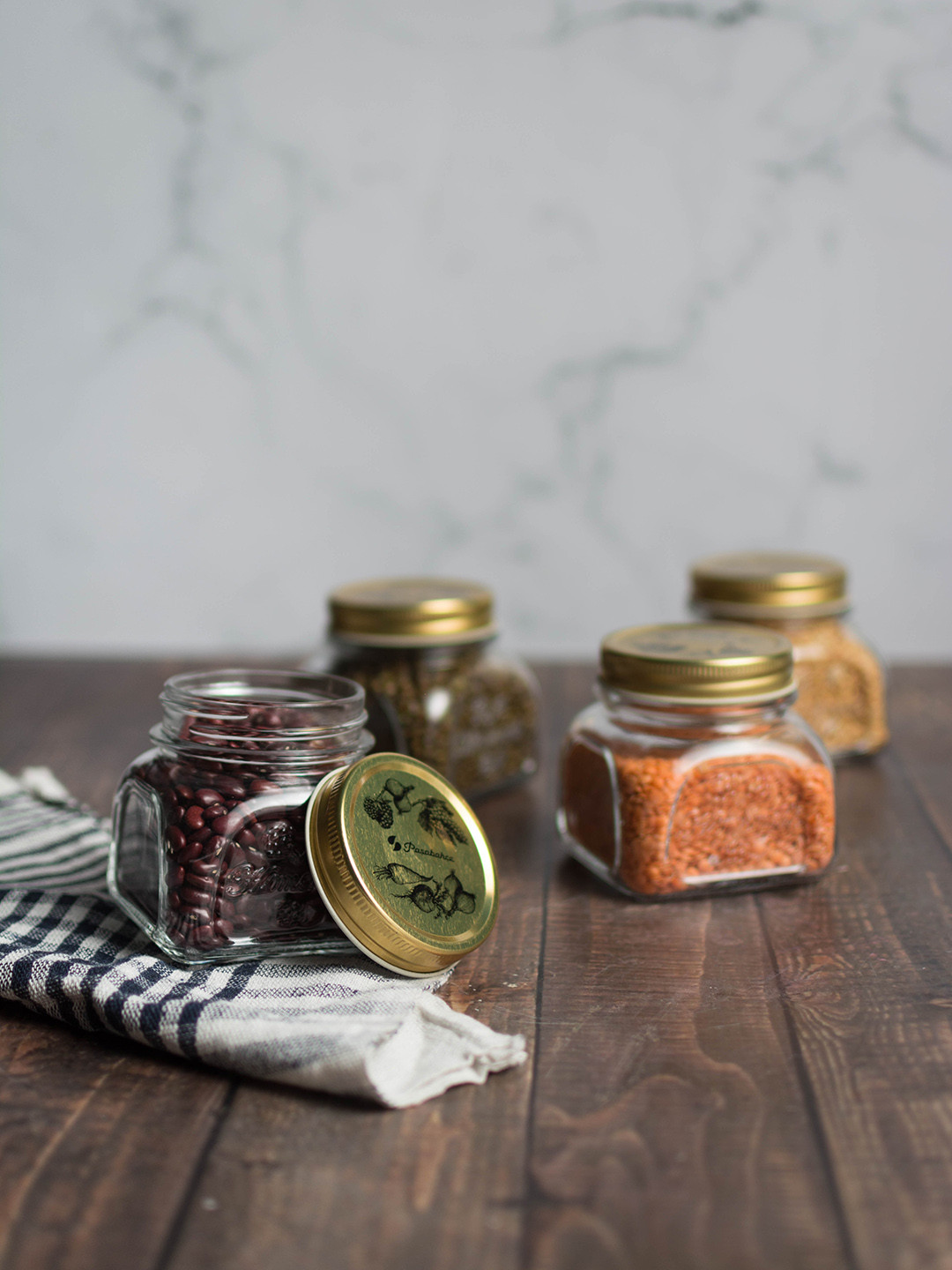 Pasabahce Homemade Transparent Glass Air Tight 4 Piece Screw Top Canister-300ml