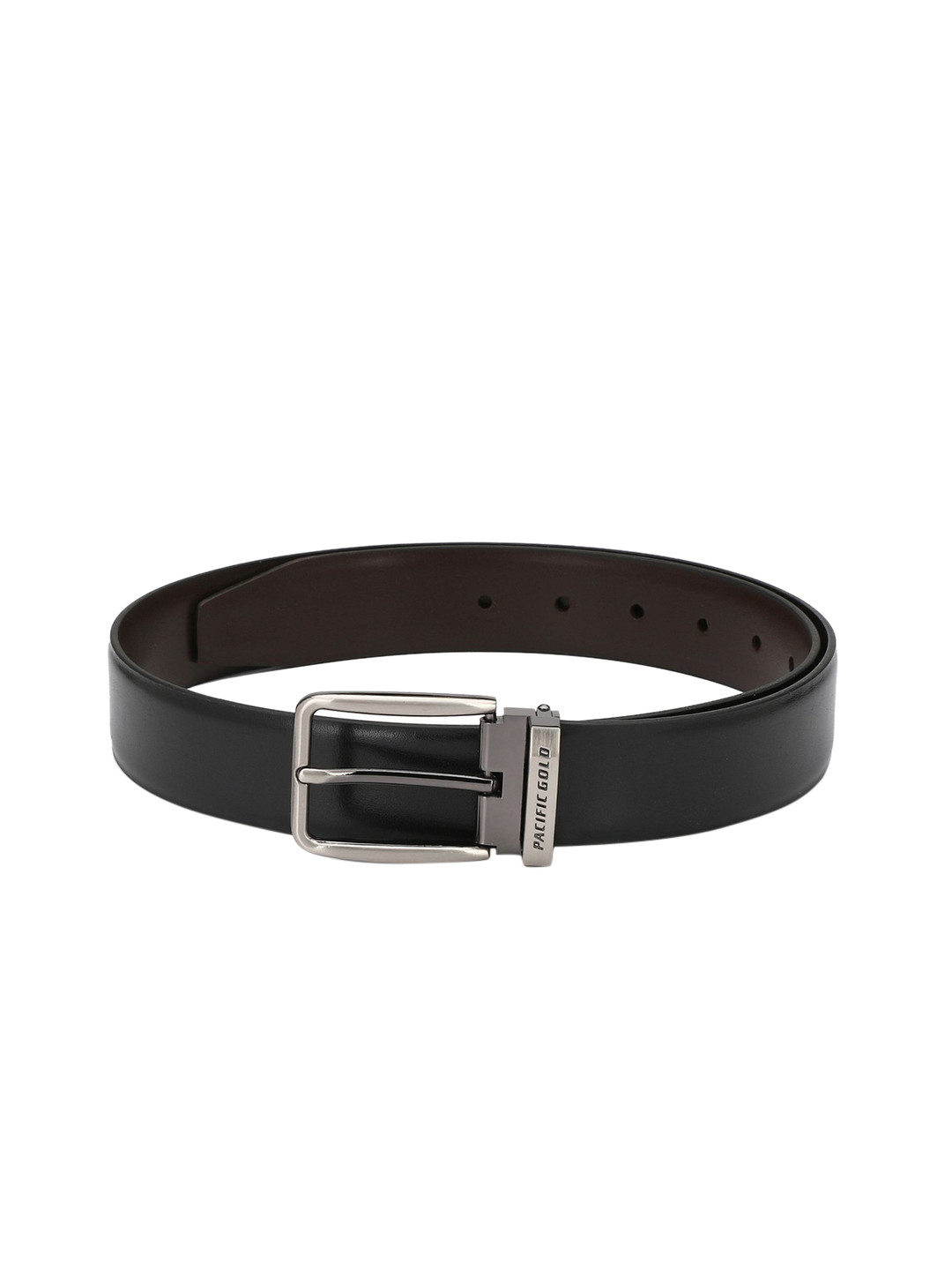 Pacific Gold Men Coffee Brown & Black Solid Reversible Belt