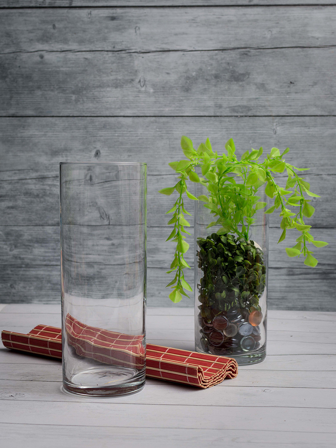 Pasabahce Set of 2 Transparent Glass Flower Vases