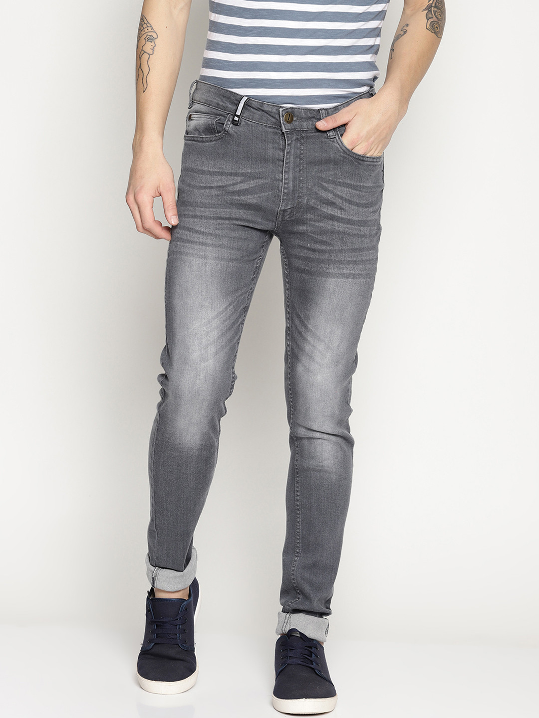 IMPACKT Men Grey Skinny Fit Mid-Rise Clean Look Stretchable Jeans