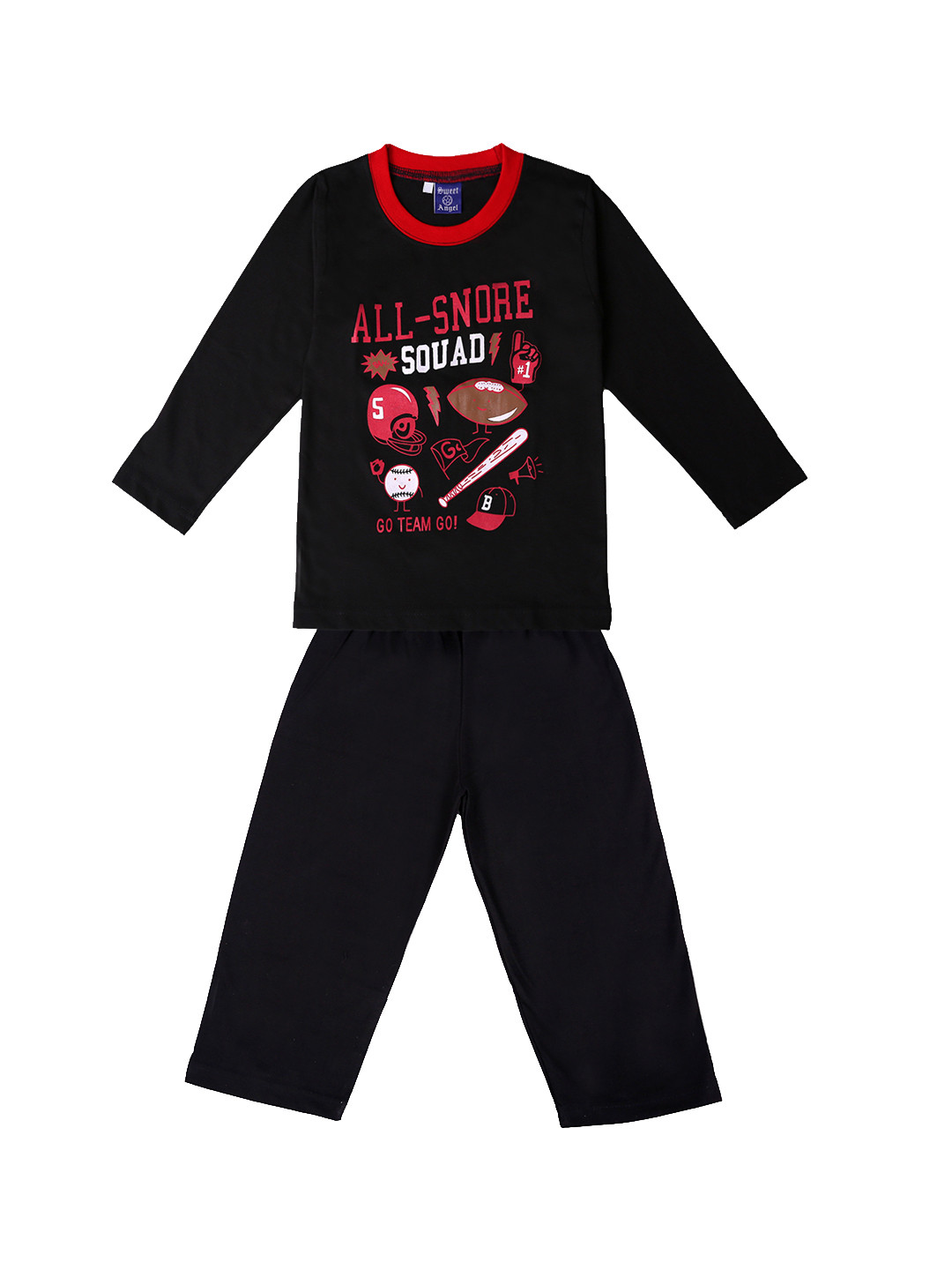 SWEET ANGEL Unisex Black Printed Night Suit 700282