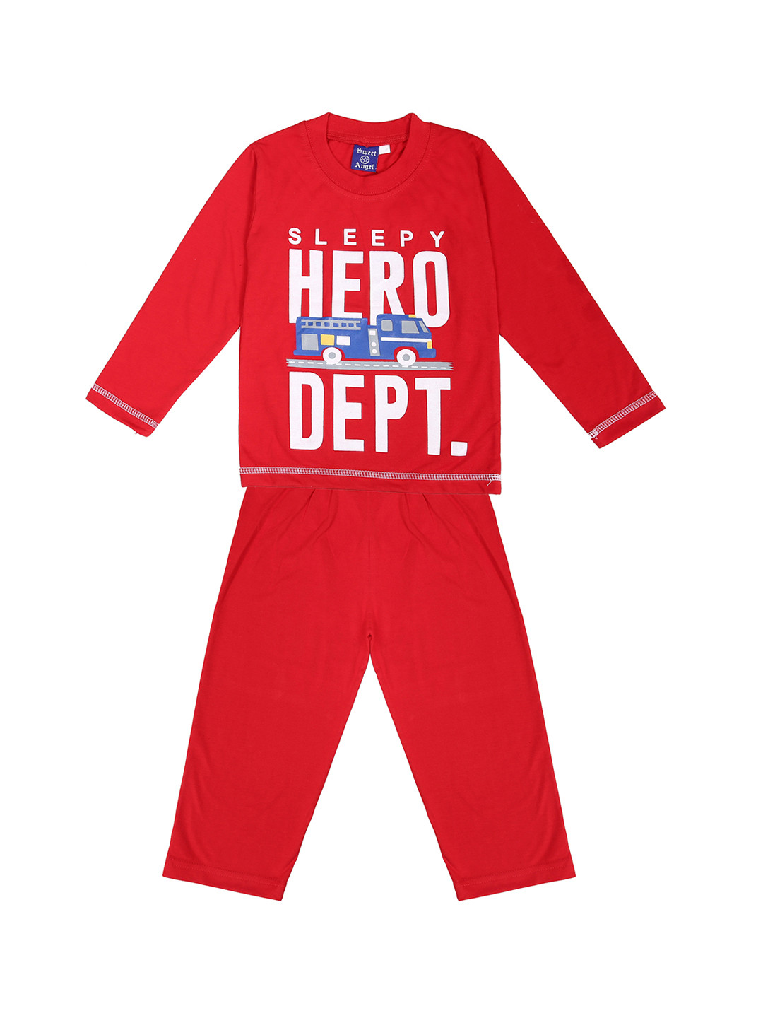 SWEET ANGEL Kids Red Printed Night Suit 700247