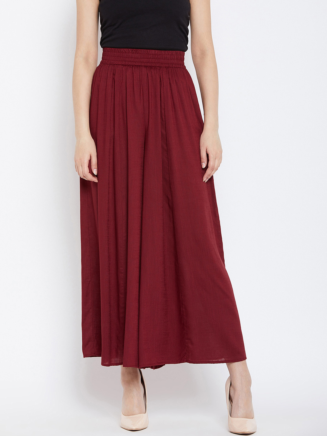 PANIT Women Maroon Flared Solid Palazzos