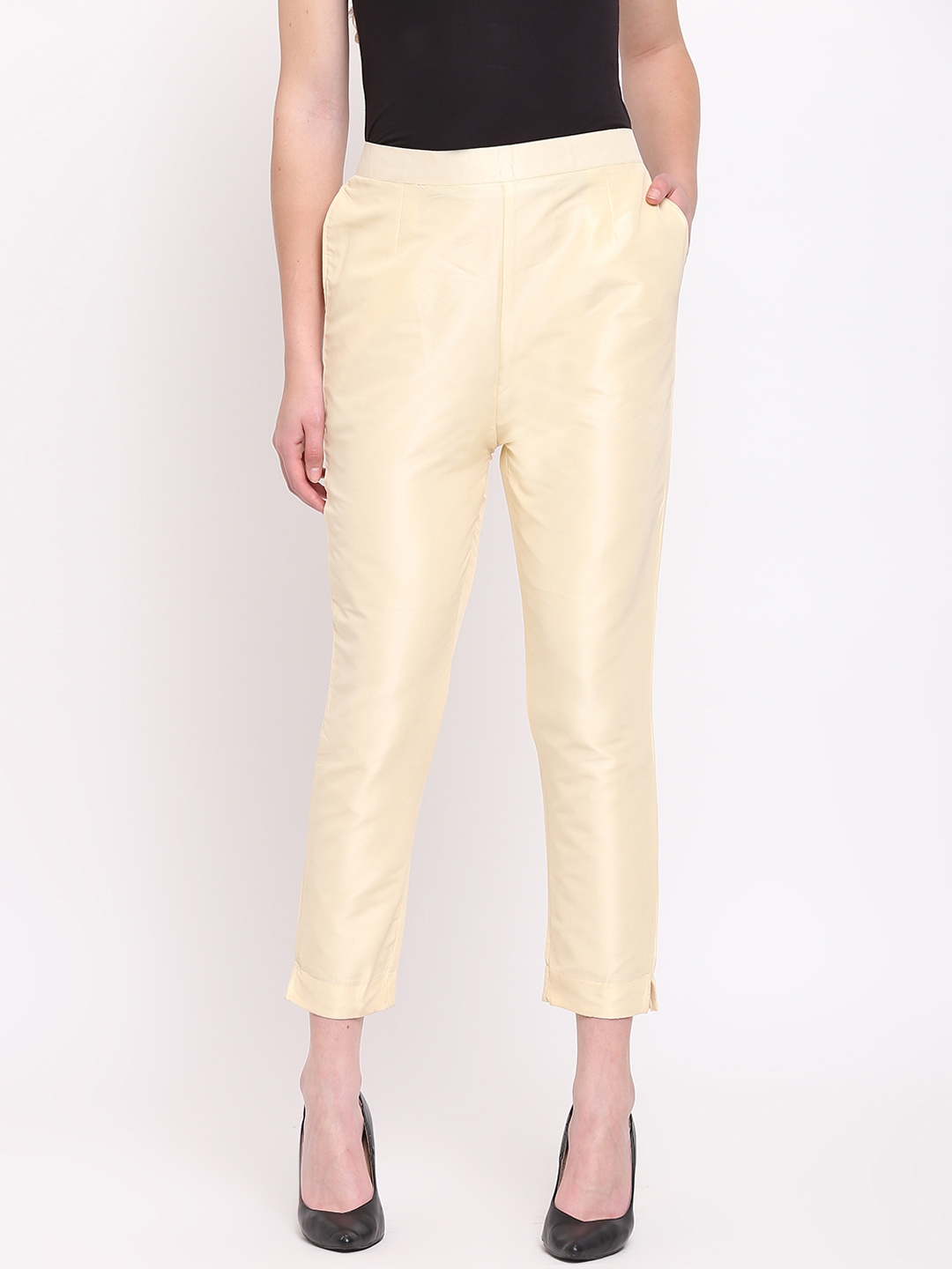 Buy KATLINE for Women Regular Fit Cream Beige Colored Cotton Lycra Blend Cigarette  Trousers Pack of 2 Combo Set at Amazonin