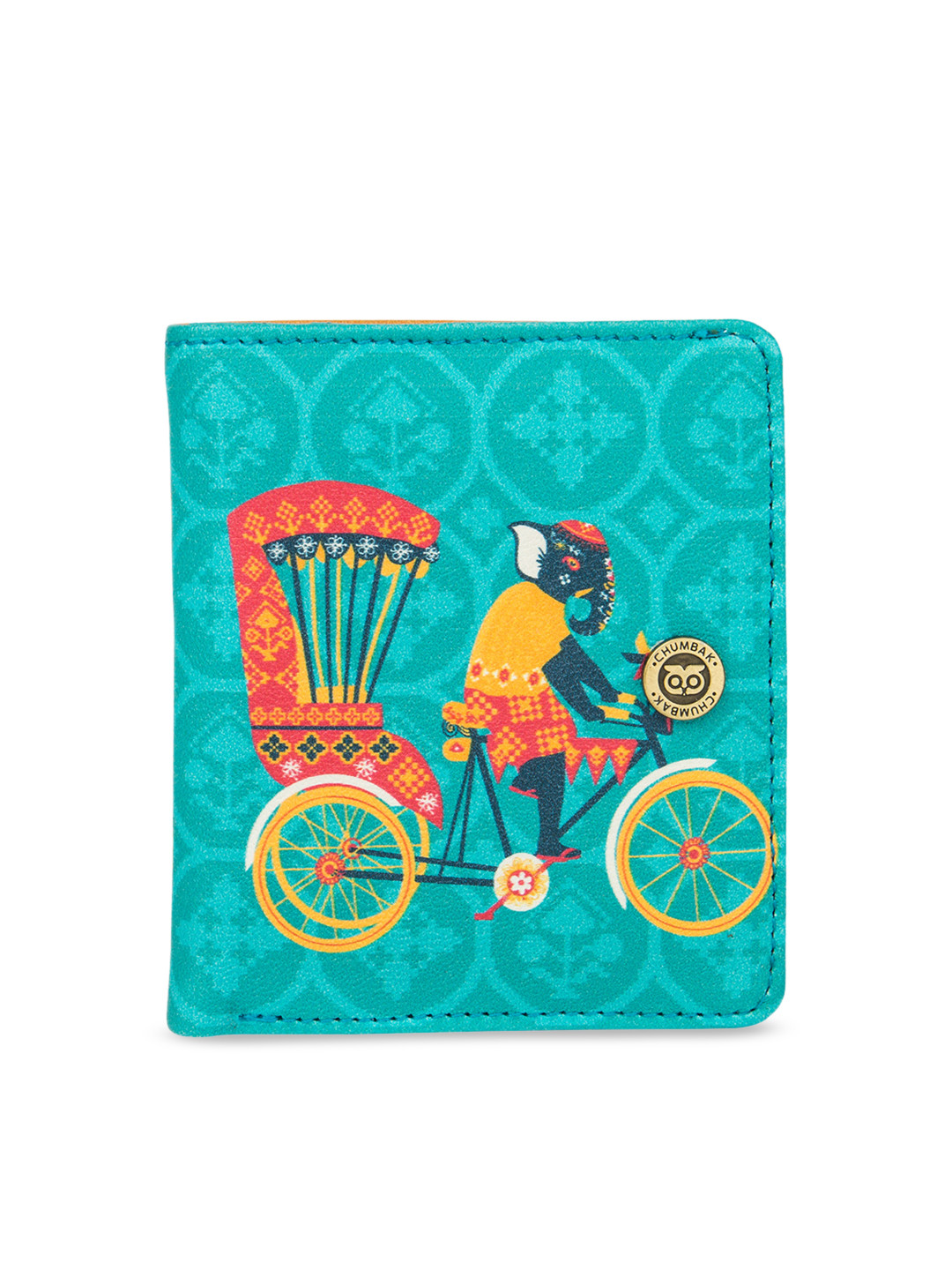 Chumbak Women Teal & Orange Printed Two Fold Wallet