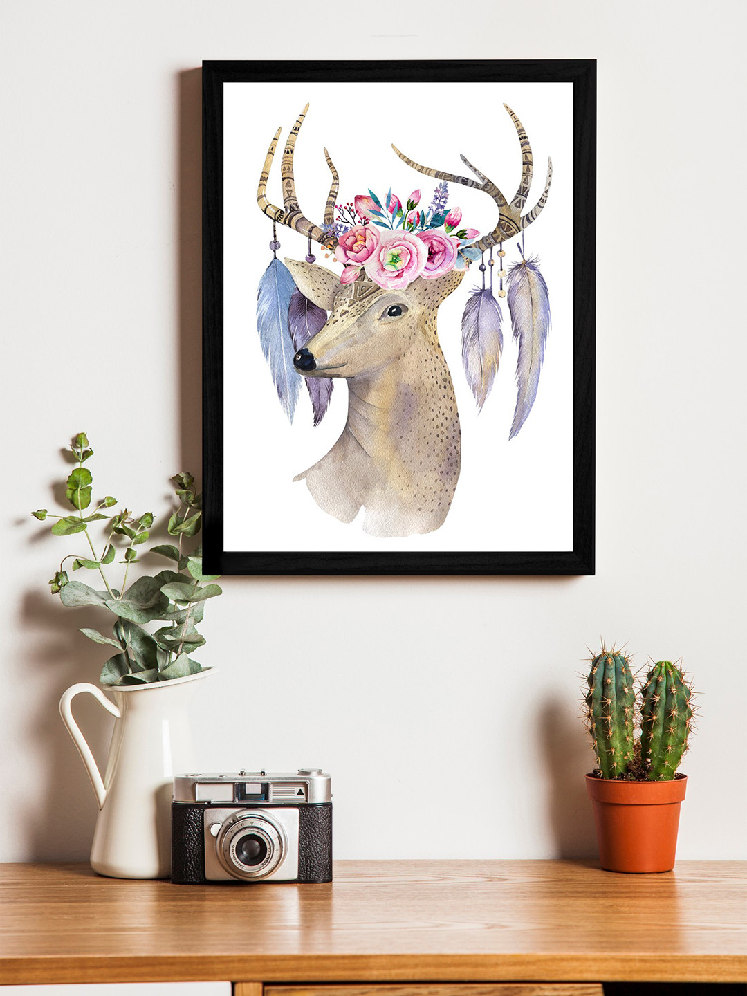 Art Street Deer With Flower Crown Paper Wall Rectangle Paintings Wall Art -17.5 x 13.5In