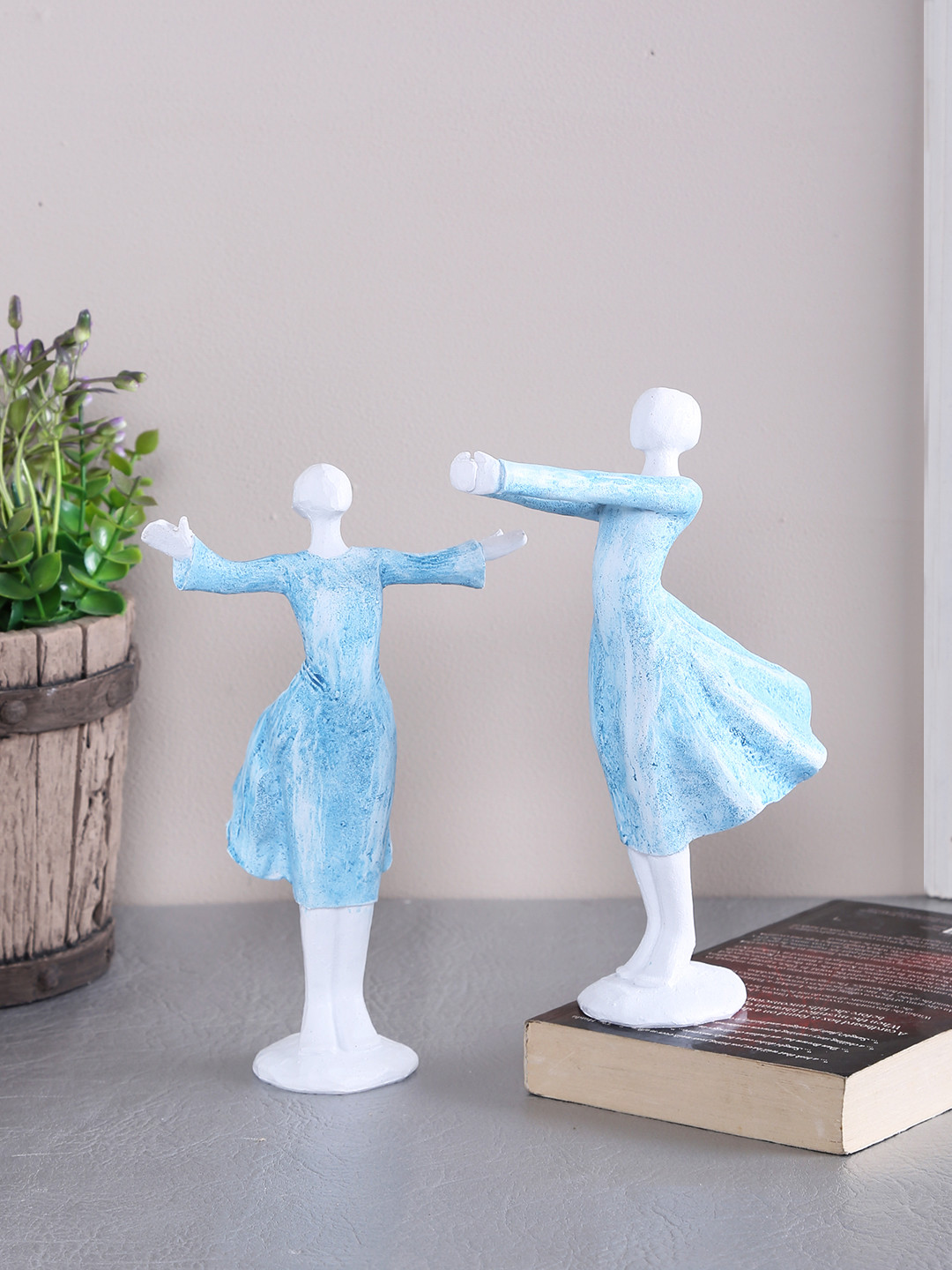 TAYHAA Dancing Diva Blue Resin Matte Living Room Set of 2 Medium Showpieces - 2 Inches