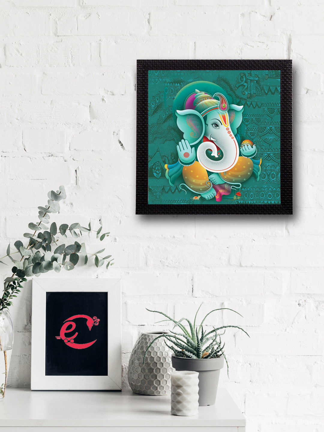 eCraftIndia Lord Ganesha Multi Paper Wall Living Room Square Paintings Wall Art -12 x 12In