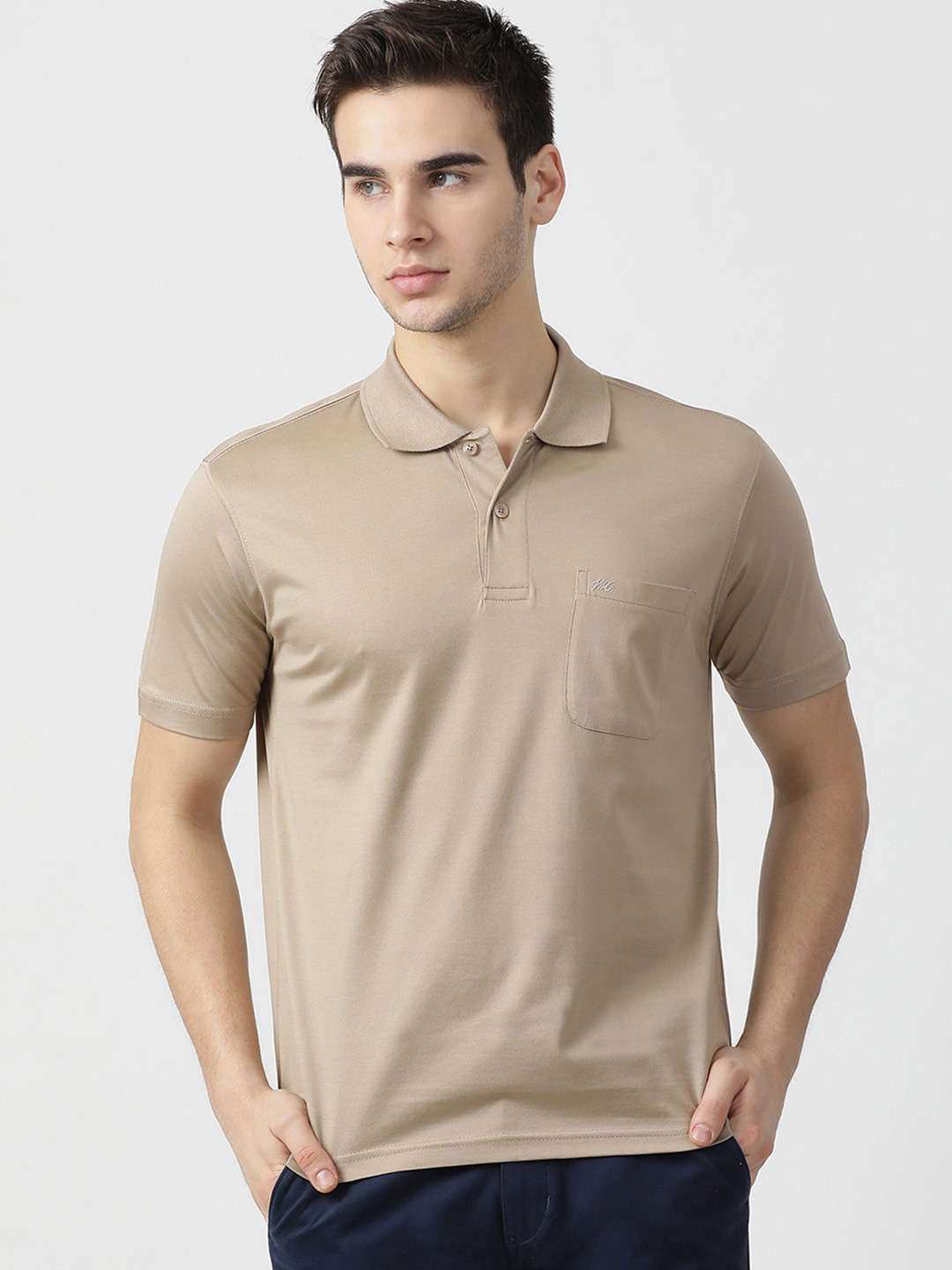 Buy Monte Carlo Men Khaki Solid Polo 
