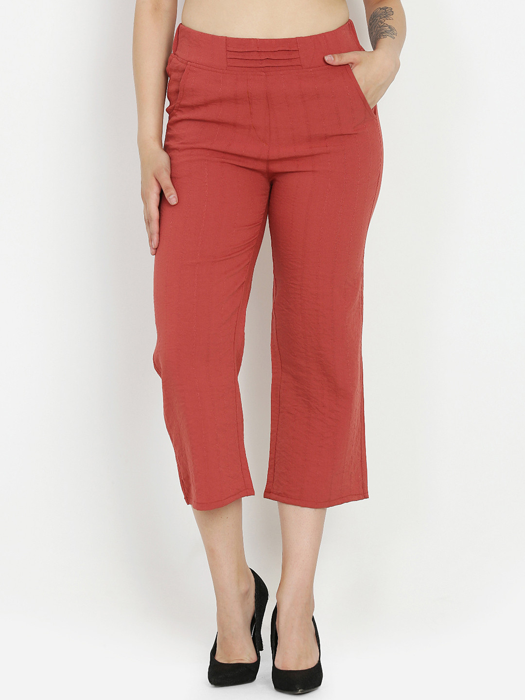 Westwood Women Rust Relaxed Loose Fit Solid Parallel Trousers