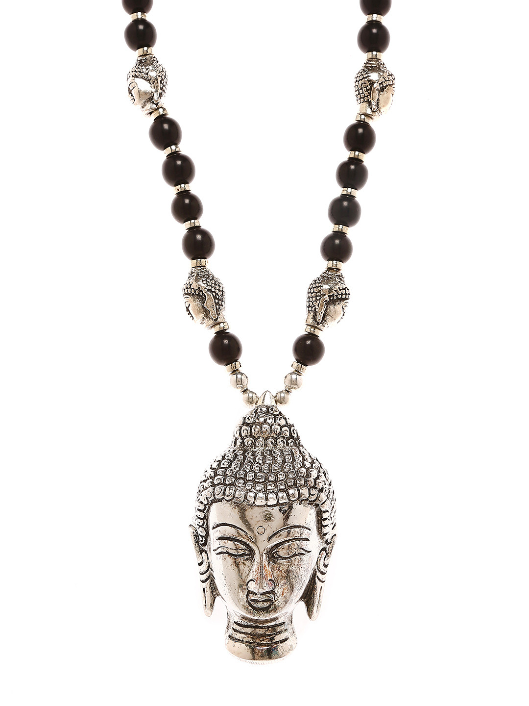 Bamboo Tree Jewels Silver-Toned Lord Buddha Textured Handcrafted Necklace